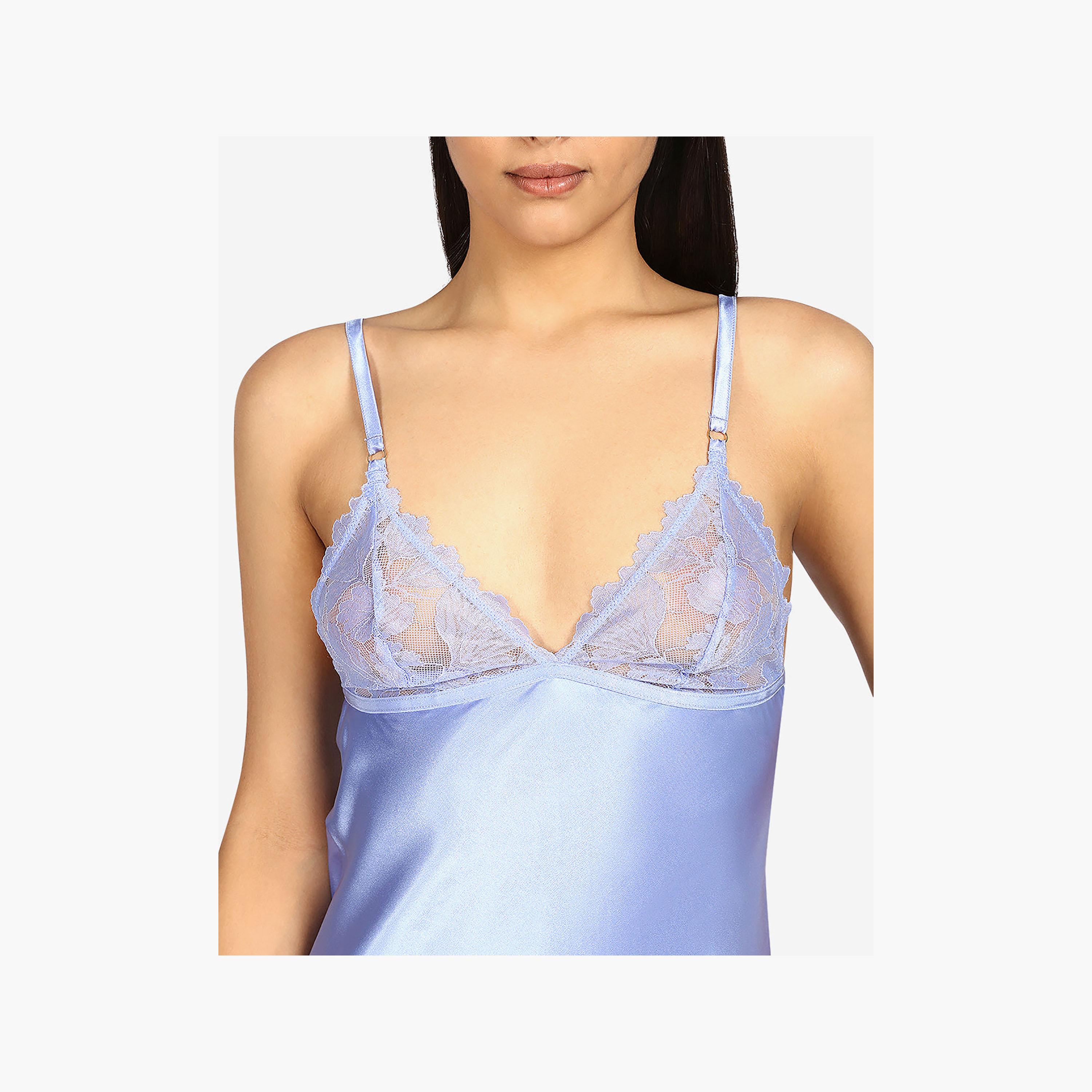 فستان نوم نسائي دانتيل بحمالات رفيعة بدون أكمام من لا سنزا-women-clothing-nightwear-nighties-image-2