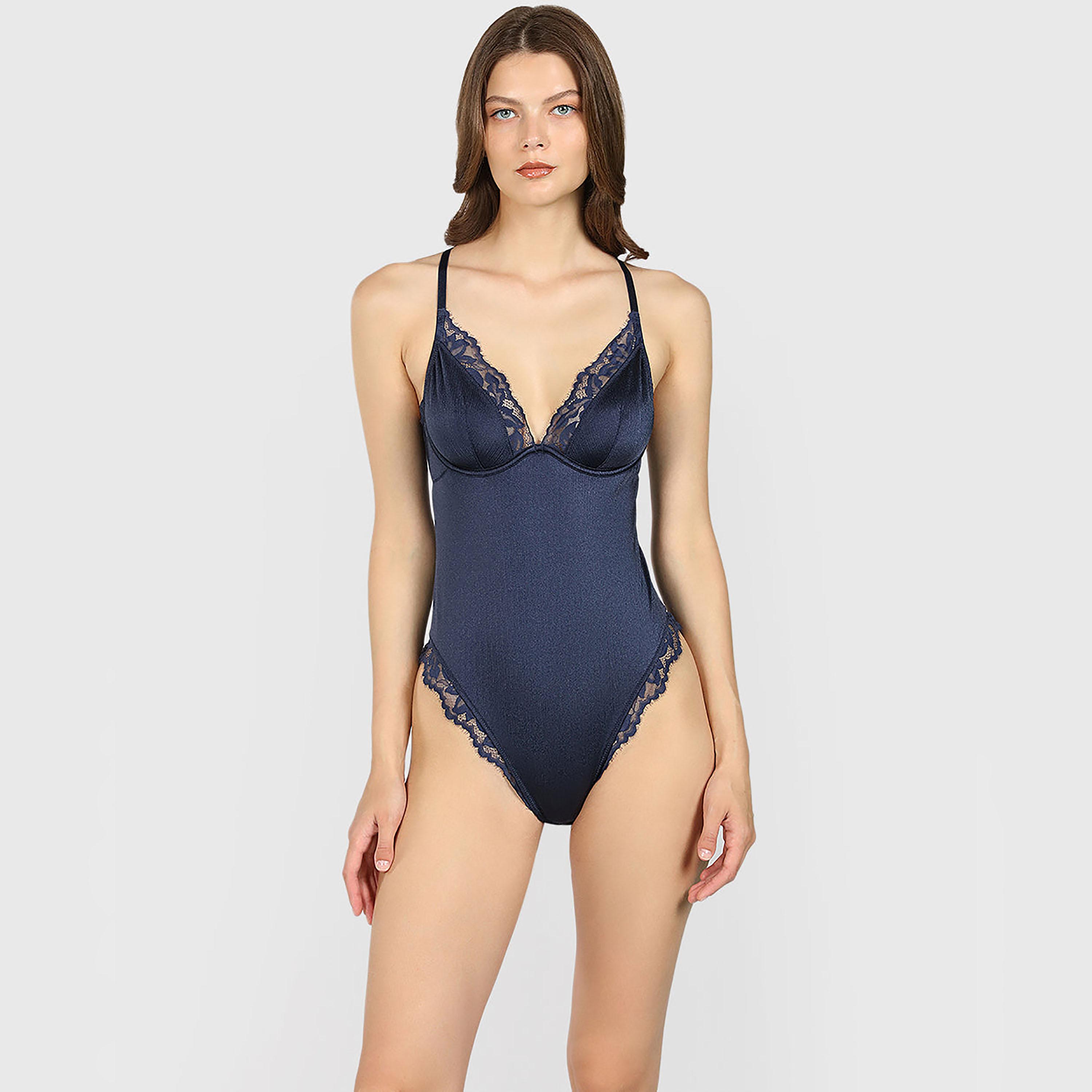 La Senza Blue Lace Wired Medium Support Non-Padded Women's Bodysuit-women-clothing-lingerie-babydollsandbodysuits-image-1