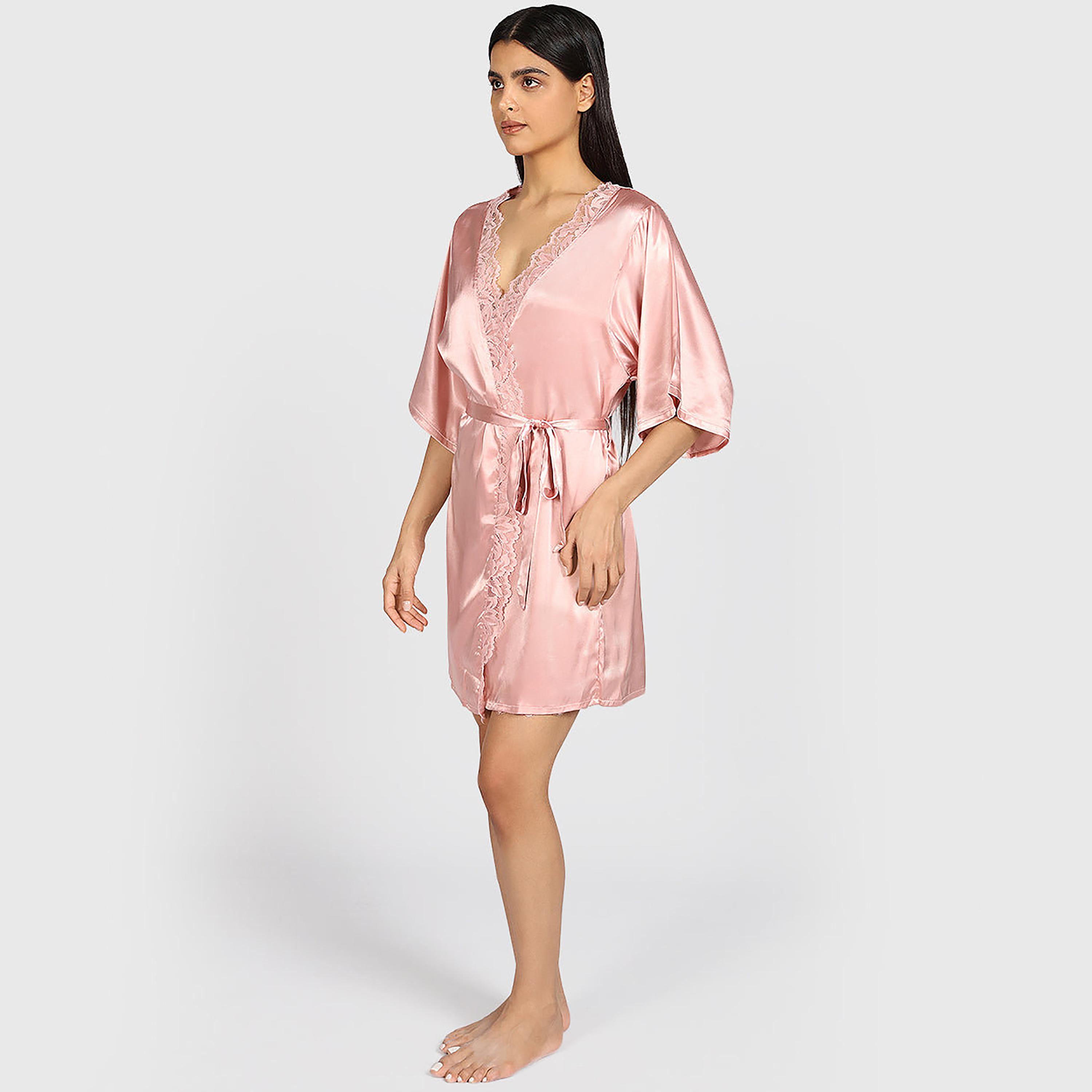 La Senza Lace Detailed Surplice Neck Three-Quarter Sleeves Women's Robe-women-clothing-nightwear-robes-image-2