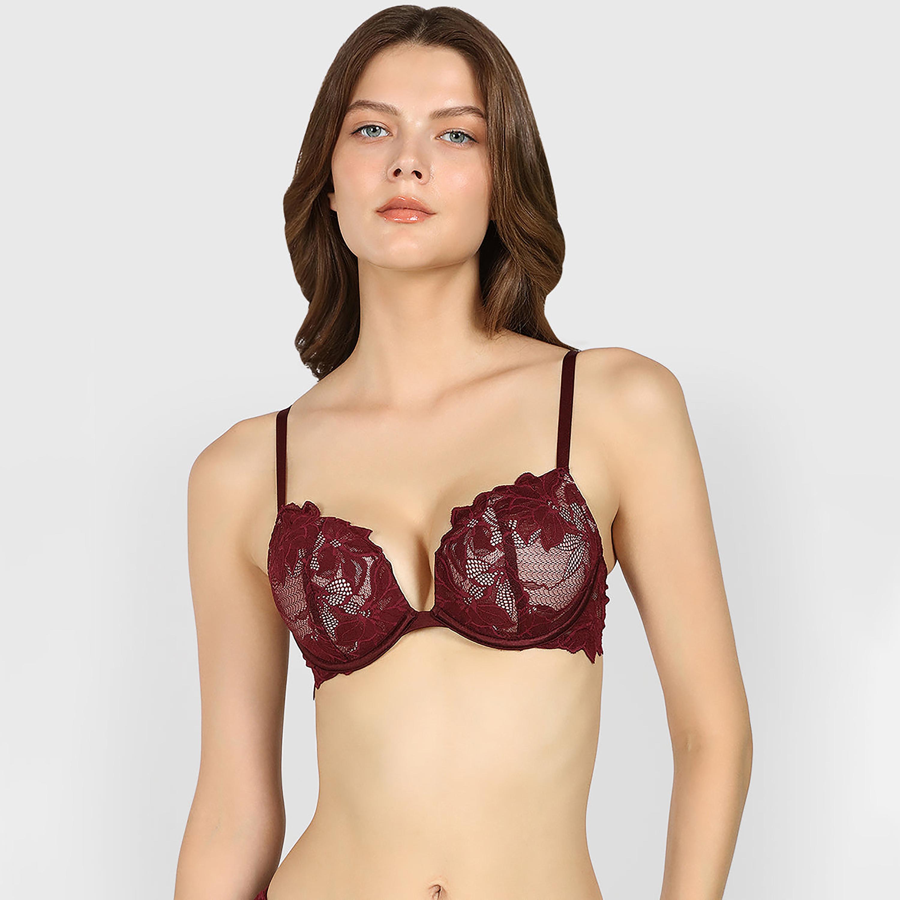 حمالة صدر نسائية بلانج مبطنة بجل باللون الأحمر من الدانتيل برباط ودعم عالٍ من لا سينزا-women-clothing-lingerie-bras-image-1