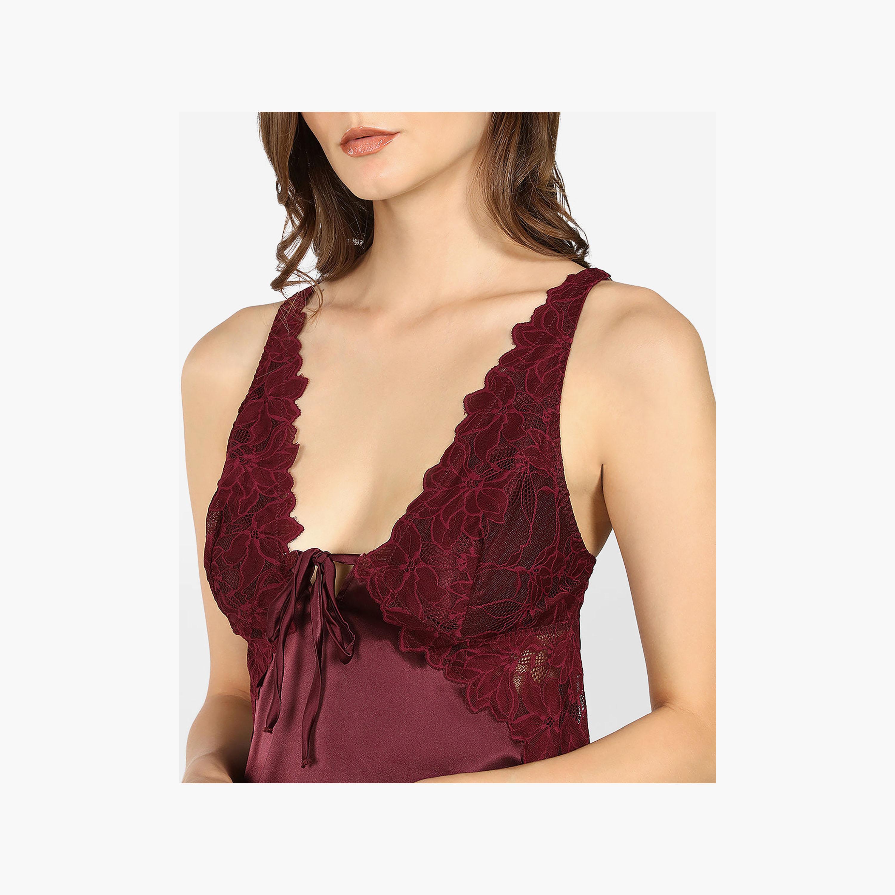 فستان نوم نسائي دانتيل بحمالات رفيعة بدون أكمام من لا سنزا-women-clothing-nightwear-nighties-image-2