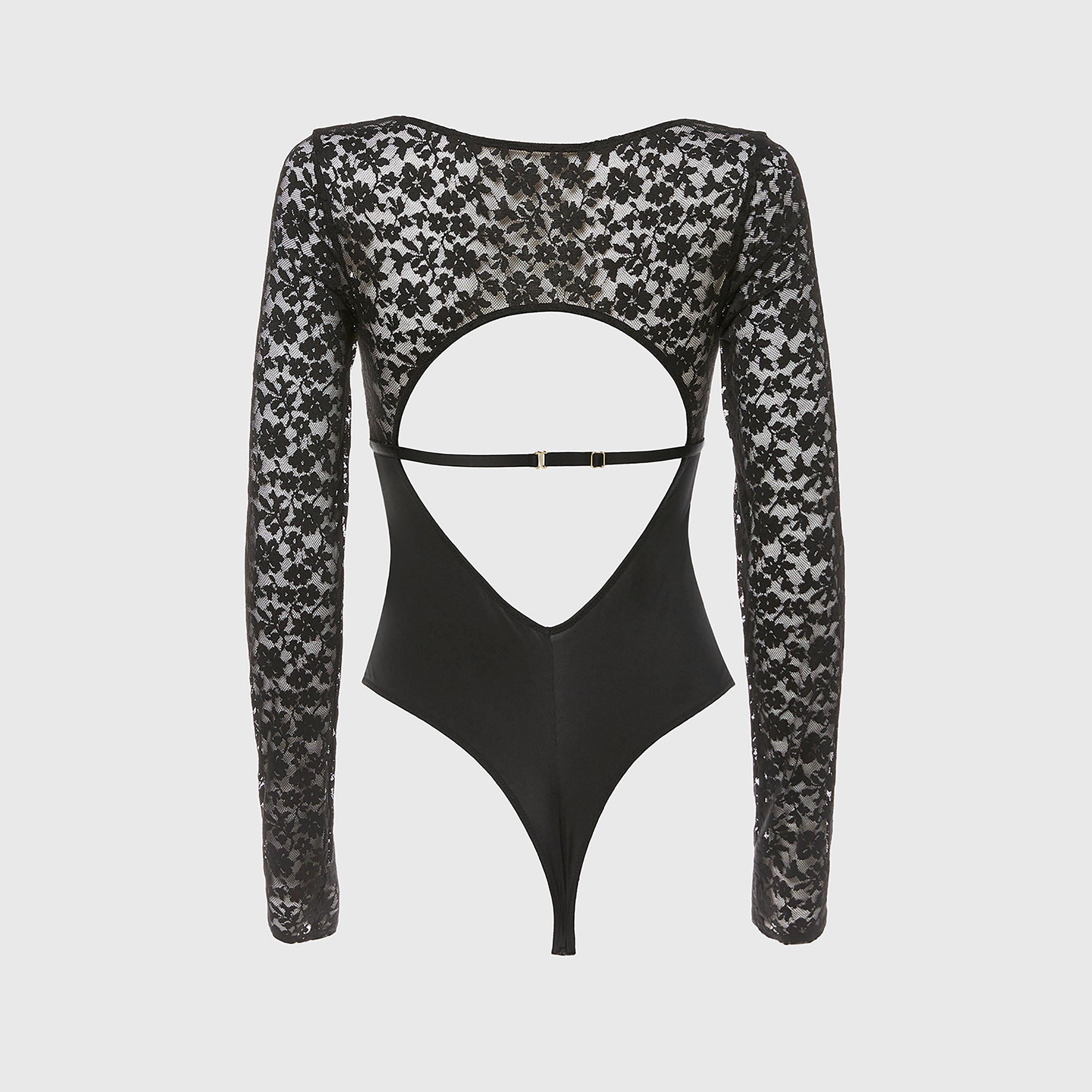 بدلة جسم نسائية غير مبطنة باللون الأسود سيكست من الدانتيل برباط ودعم متوسط من لا سينزا-women-clothing-lingerie-babydollsandbodysuits-image-3