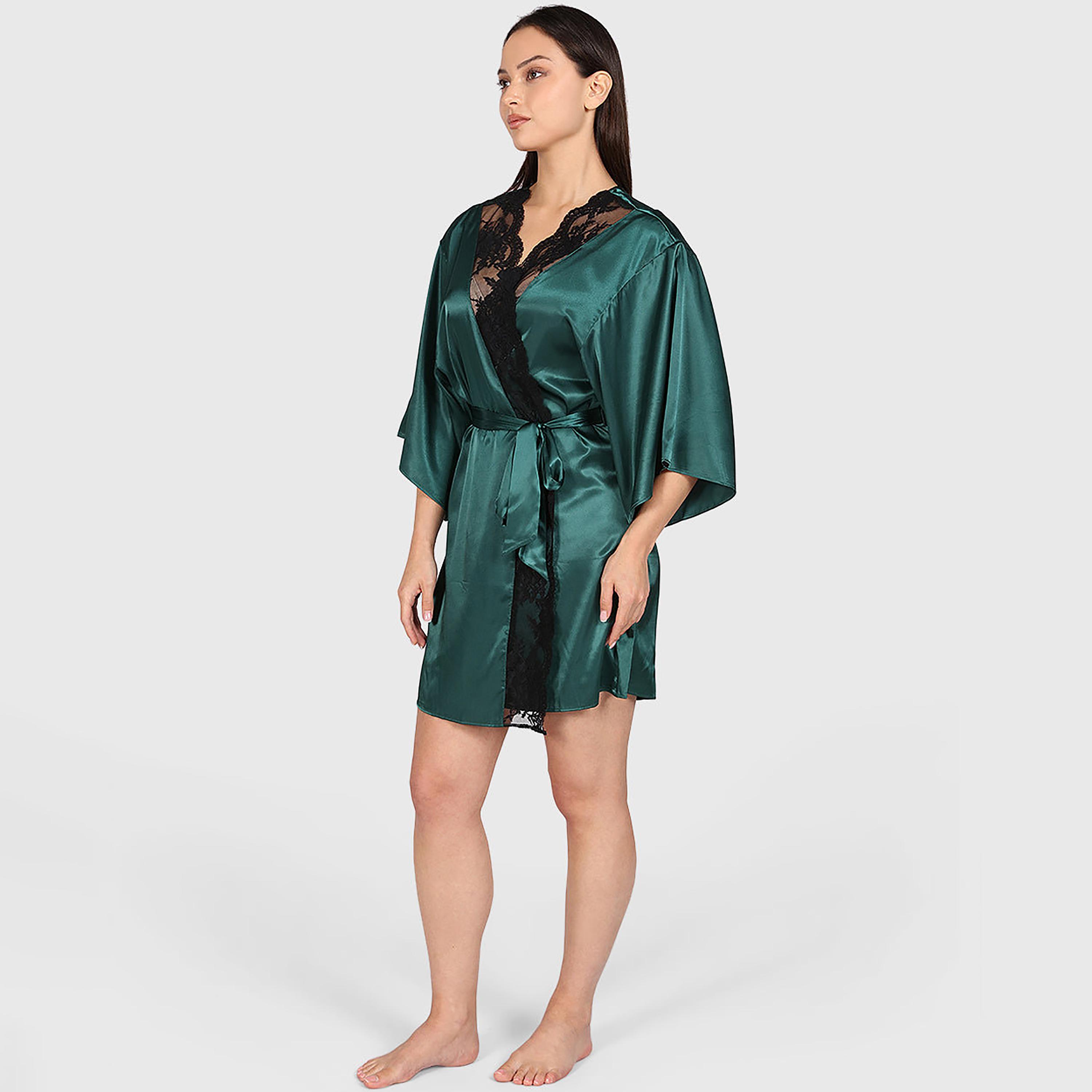La Senza Lace Detailed Surplice Neck Three-Quarter Sleeves Women's Robe-women-clothing-nightwear-robes-image-7