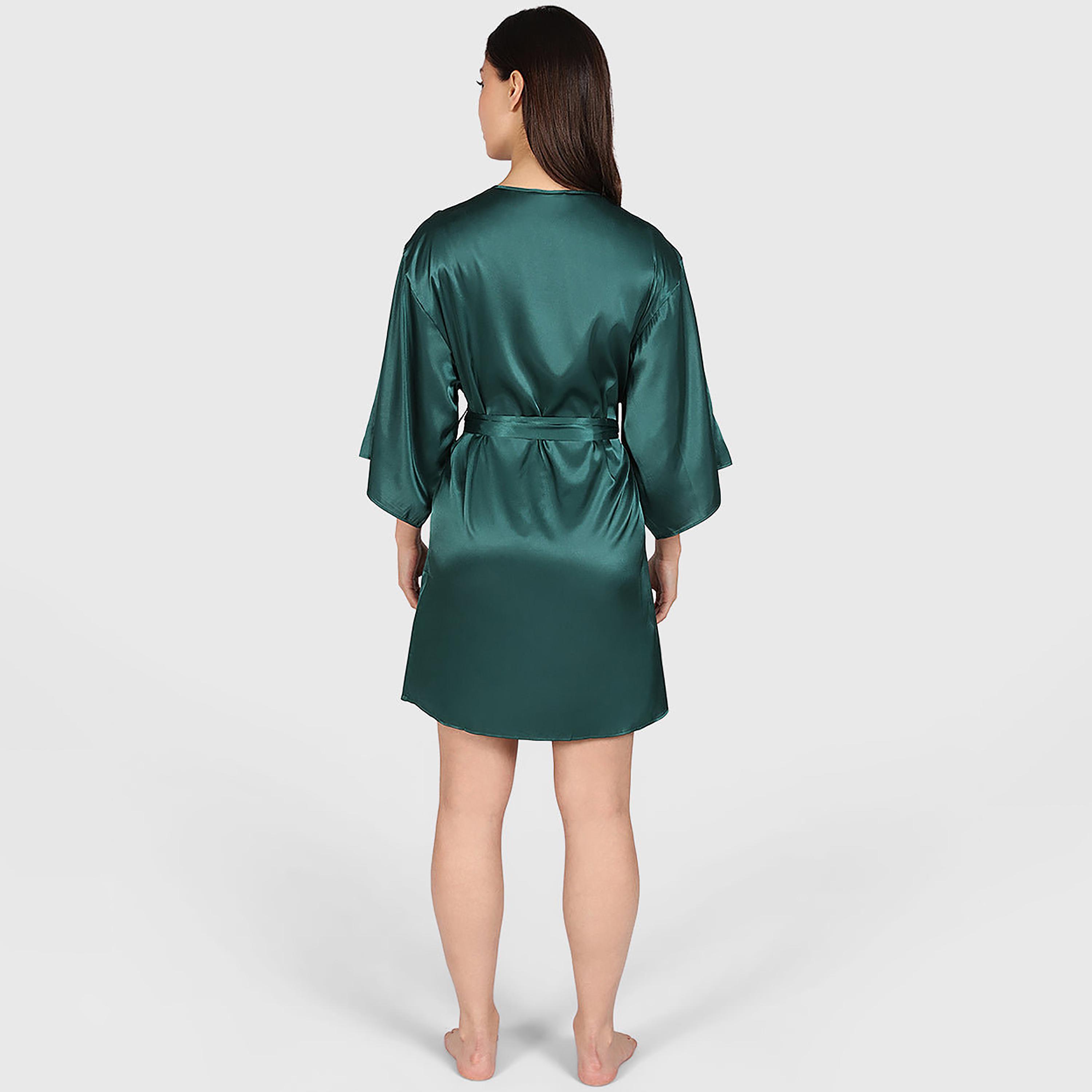 La Senza Lace Detailed Surplice Neck Three-Quarter Sleeves Women's Robe-women-clothing-nightwear-robes-image-8