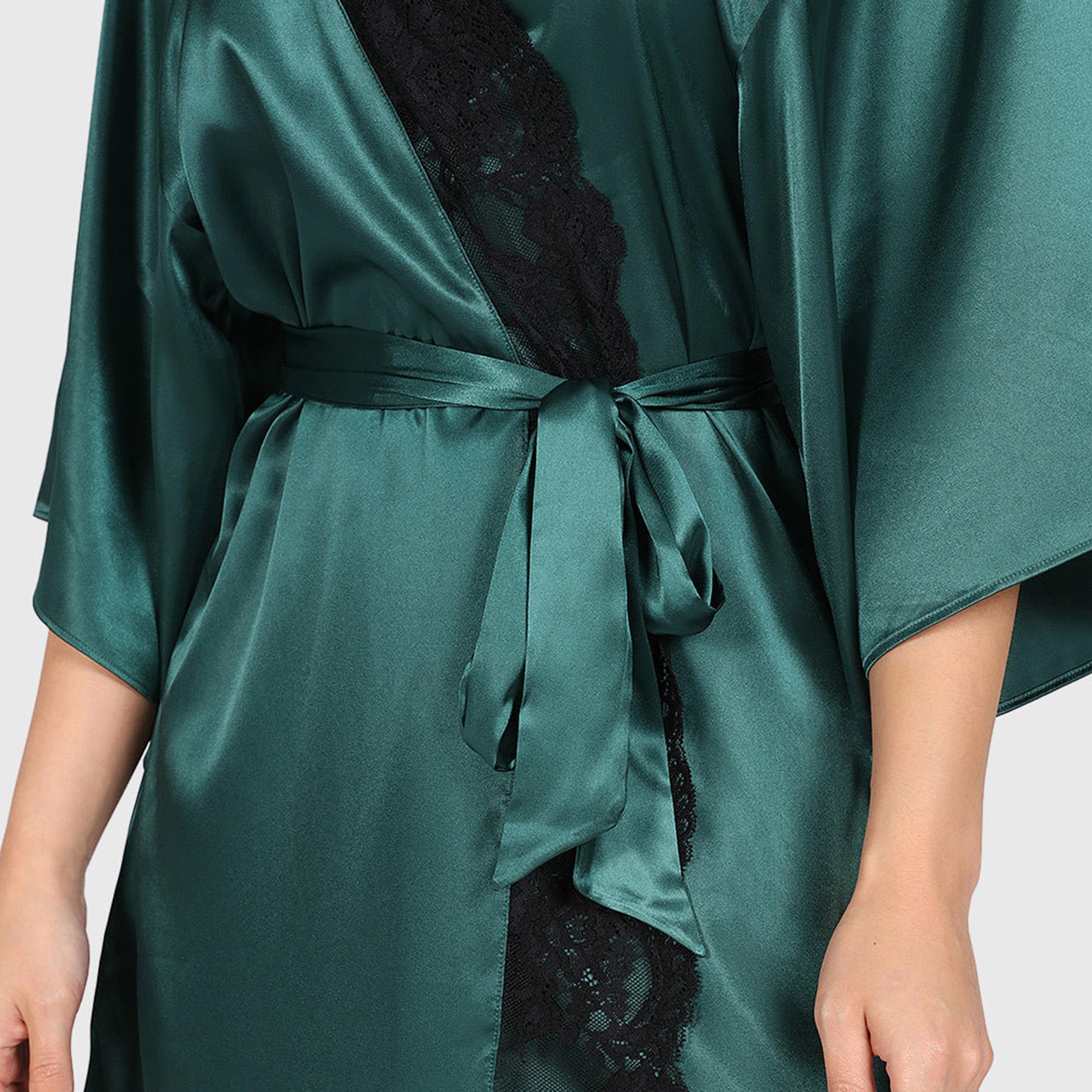 La Senza Lace Detailed Surplice Neck Three-Quarter Sleeves Women's Robe-women-clothing-nightwear-robes-image-9