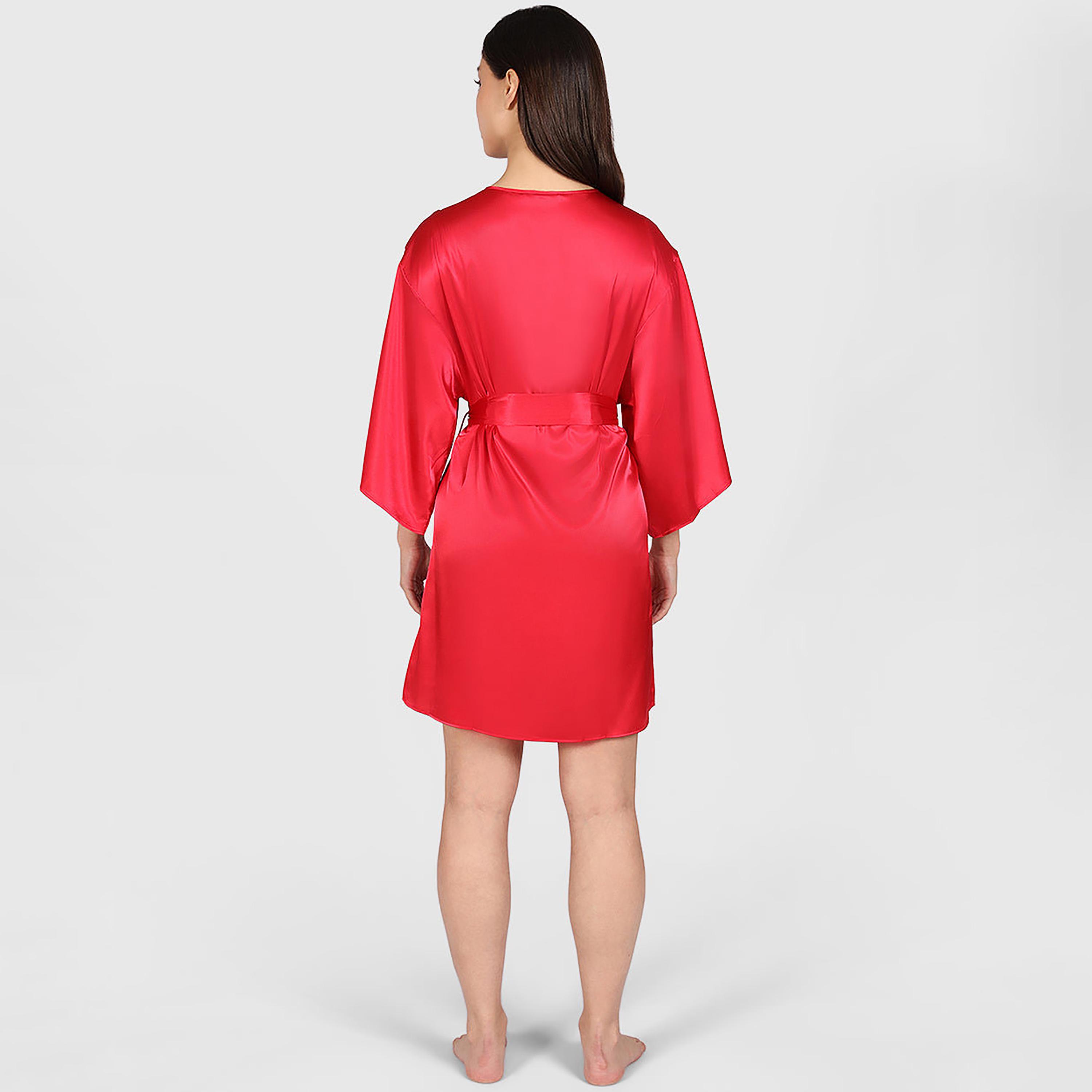 La Senza Lace Detailed Surplice Neck Three-Quarter Sleeves Women's Robe-women-clothing-nightwear-robes-image-4