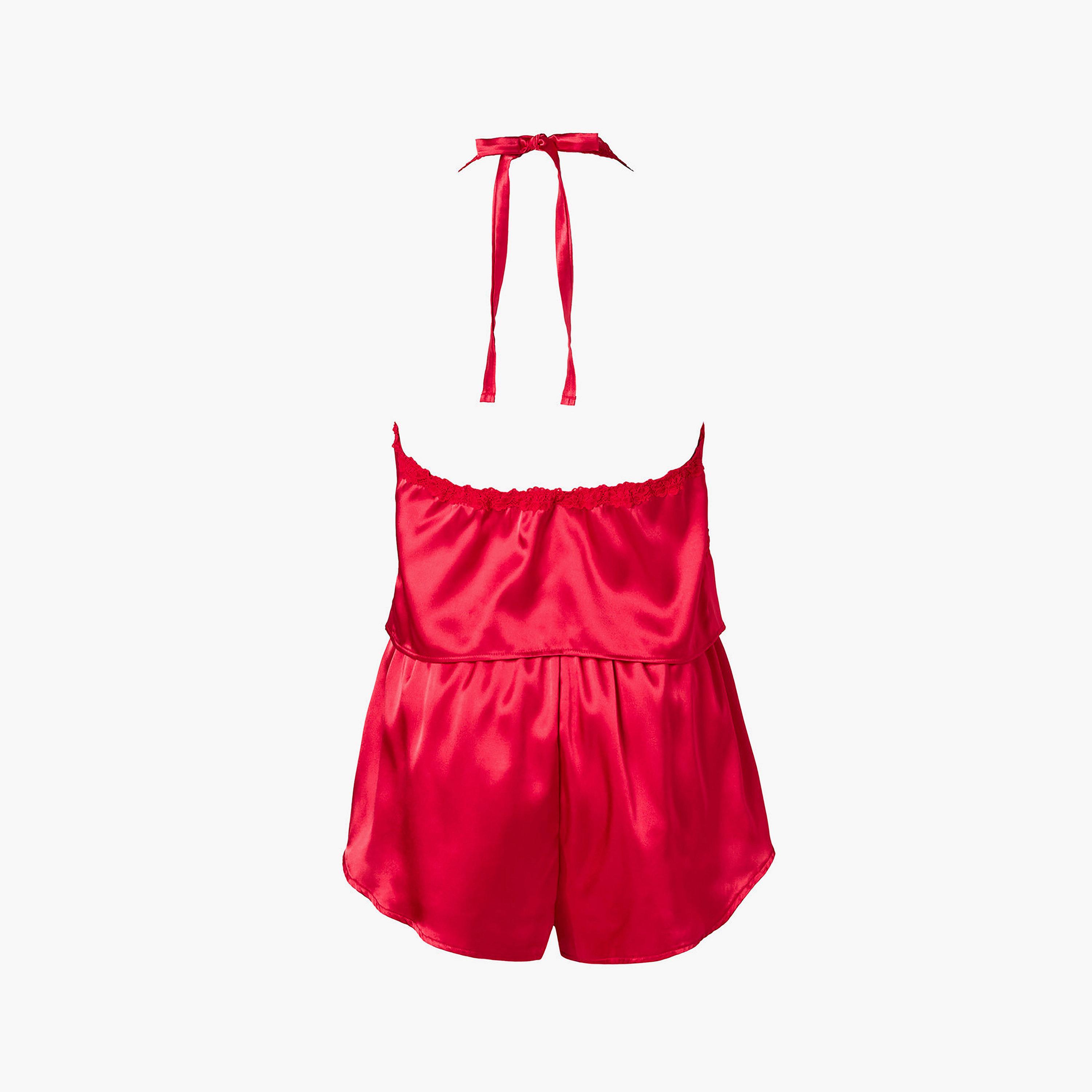 طقم توب "كامي" وبنطلون بيجامة نسائي بتفاصيل دانتيل من لا سنزا-women-clothing-nightwear-pyjamas-shortsets-image-1
