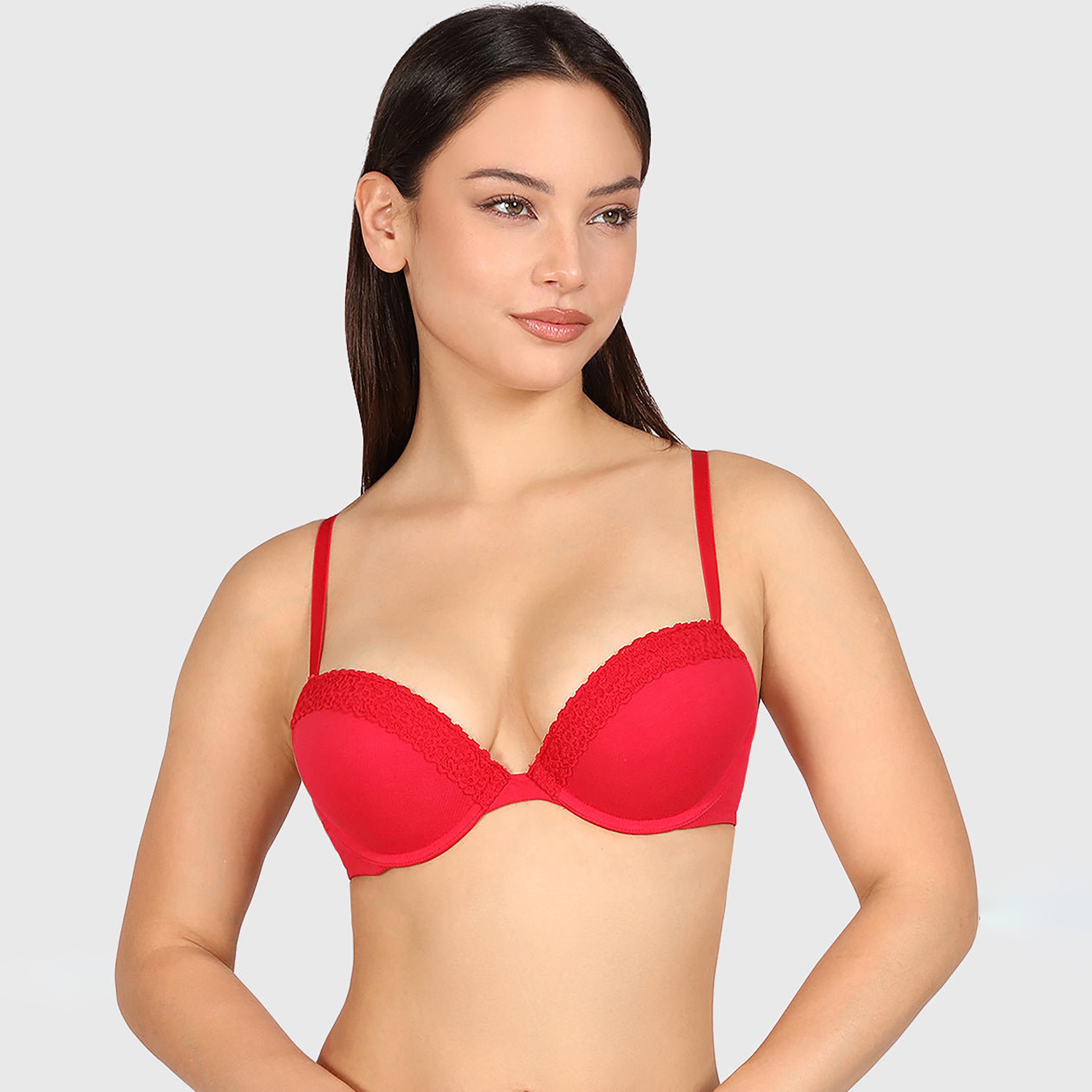 حمالة صدر نسائية "بوش أب" مبطنة بسلك ودعم متوسط "تريند ريمكس" - أحمر من لا سنزا-women-clothing-lingerie-bras-image-1