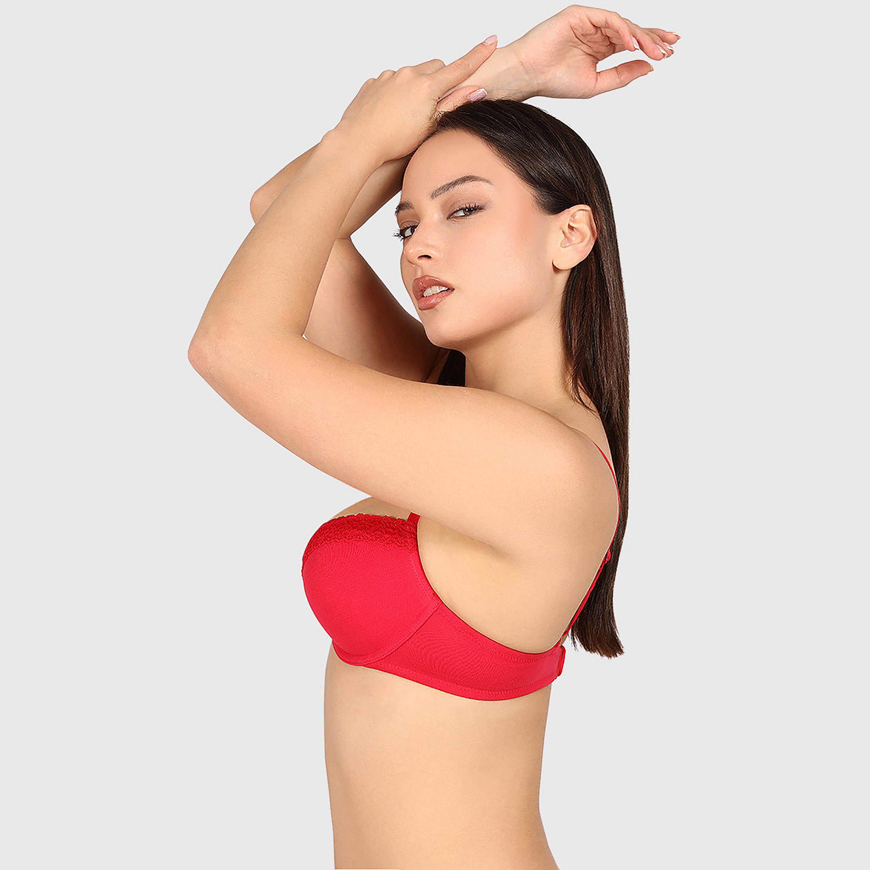 حمالة صدر نسائية "بوش أب" مبطنة بسلك ودعم متوسط "تريند ريمكس" - أحمر من لا سنزا-women-clothing-lingerie-bras-image-2