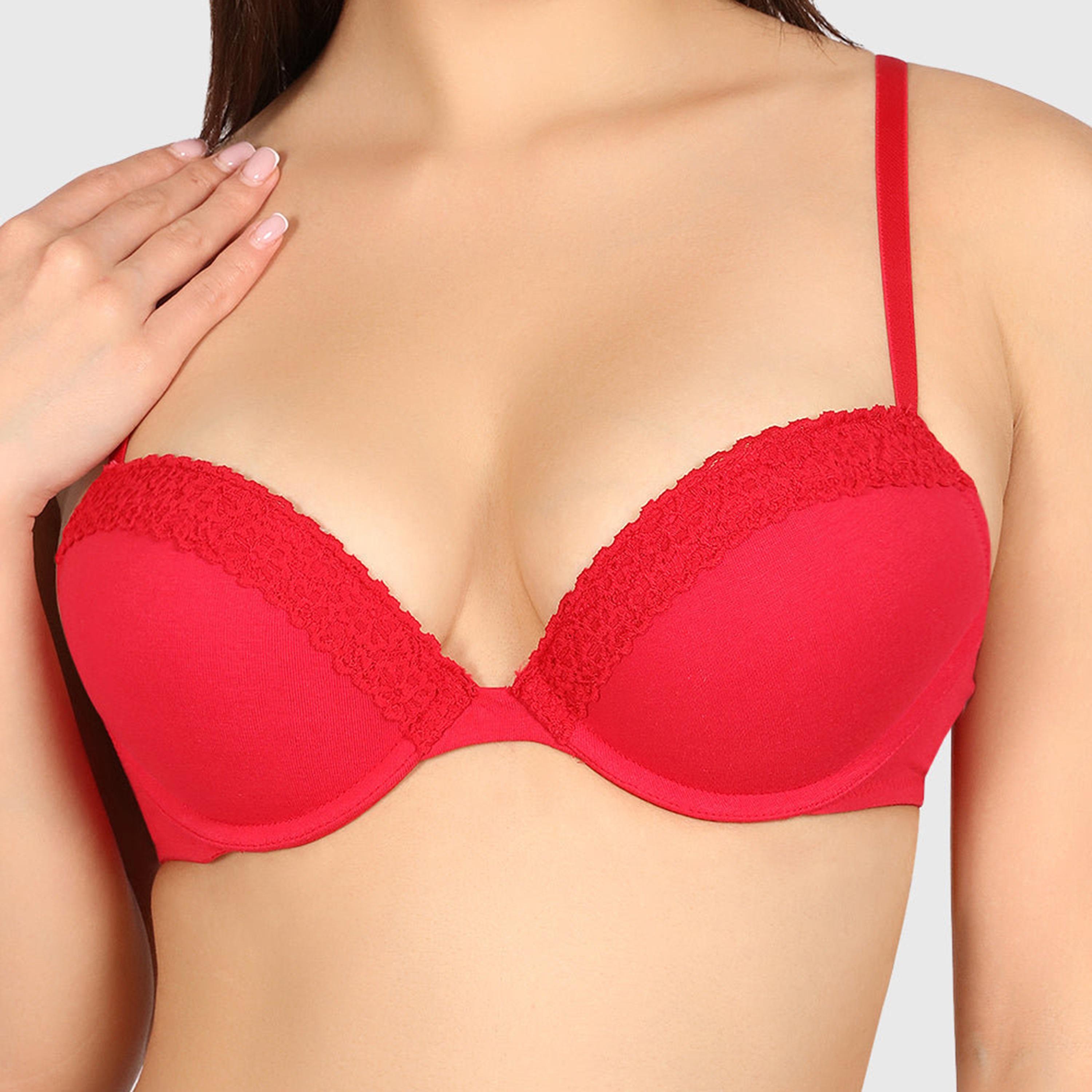 حمالة صدر نسائية "بوش أب" مبطنة بسلك ودعم متوسط "تريند ريمكس" - أحمر من لا سنزا-women-clothing-lingerie-bras-image-4