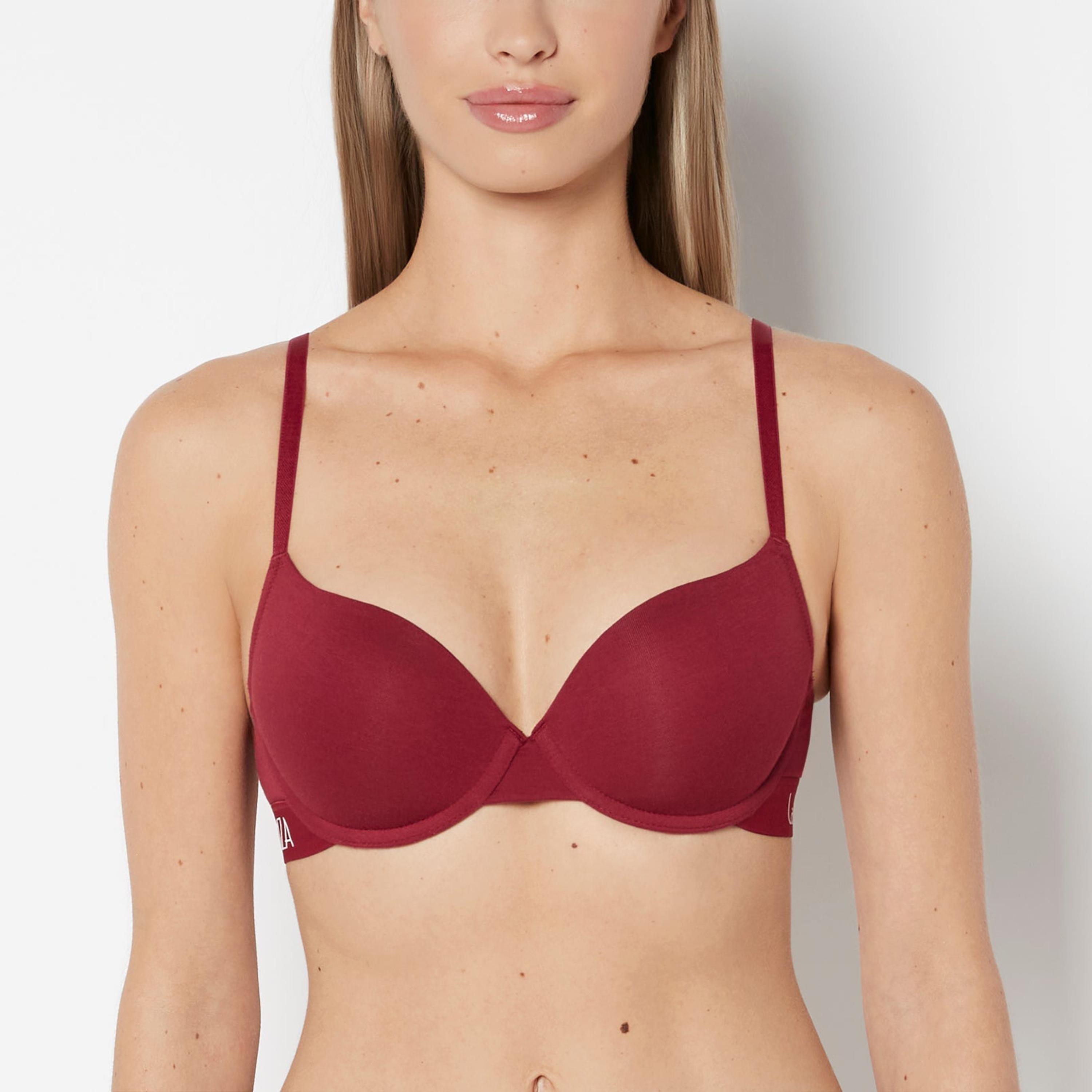 La Senza Red Cotton Plain Wired Medium Support Lightly Lined Women's Demi Bra-women-clothing-lingerie-bras-image-1