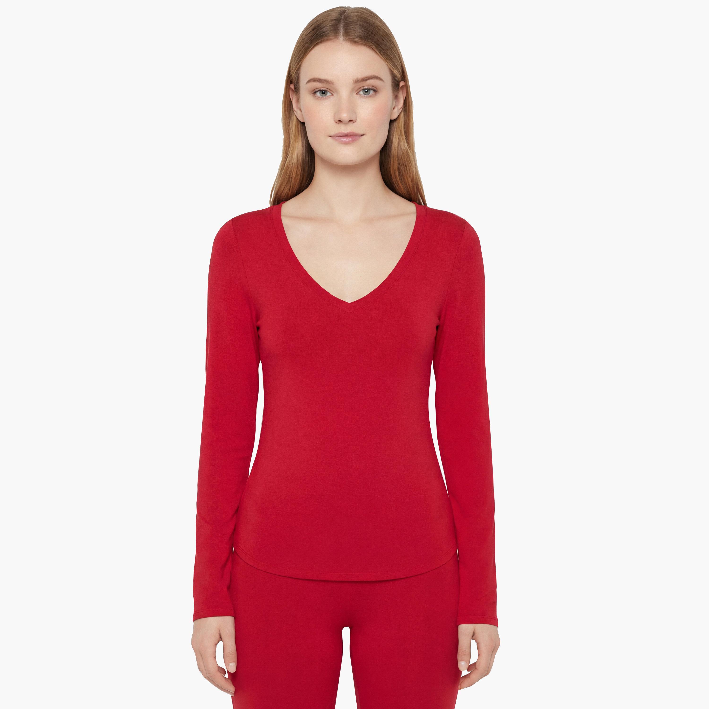 La Senza Plain V-Neck Long Sleeves Women's Top-women-clothing-nightwear-pyjamas-tops-image-1