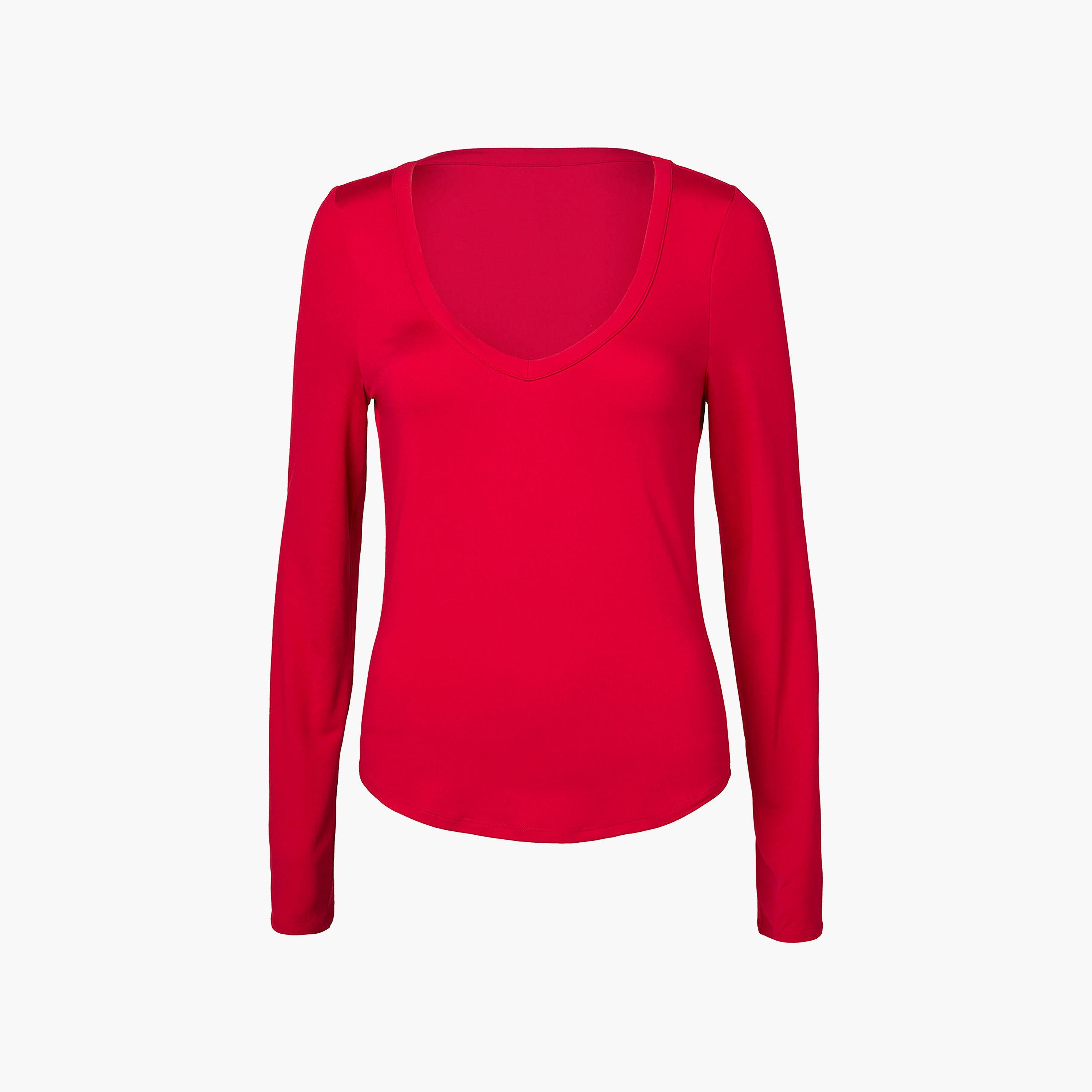 توب نسائي سادة بفتحة رقبة V وأكمام طويلة من لا سنزا-women-clothing-nightwear-pyjamas-tops-image-4