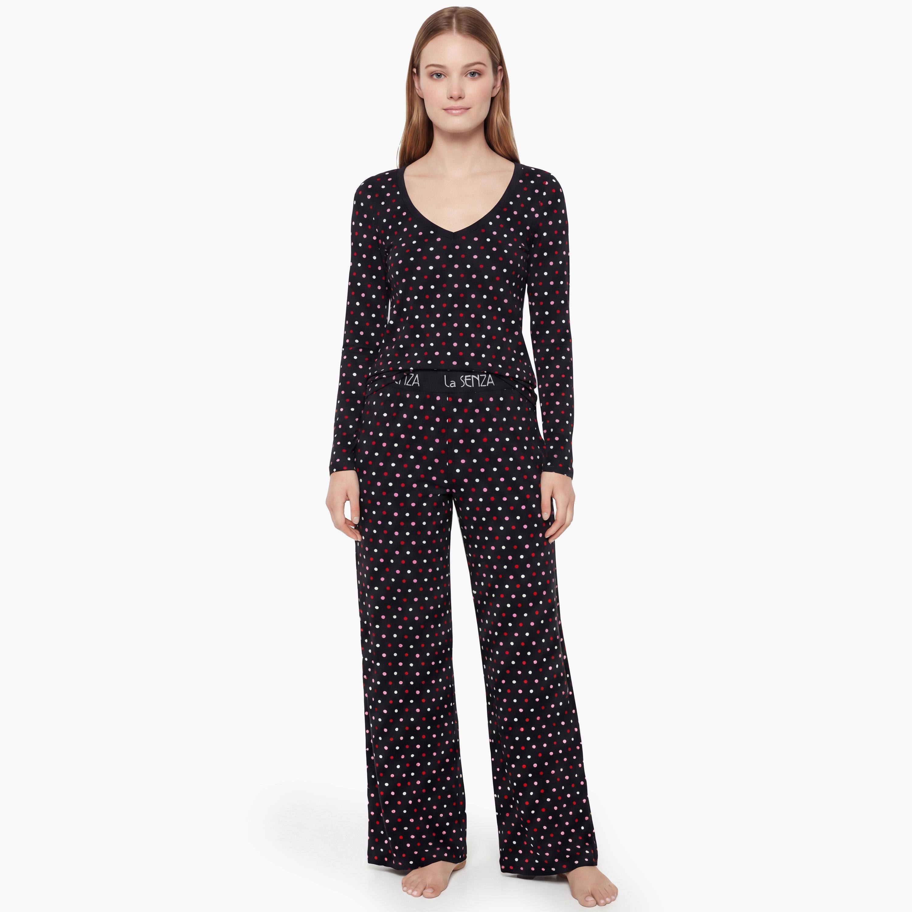 طقم توب وبنطلون بيجامة نسائي بنقشة "بولكا دوت" من لا سنزا-women-clothing-nightwear-pyjamas-longsets-image-1