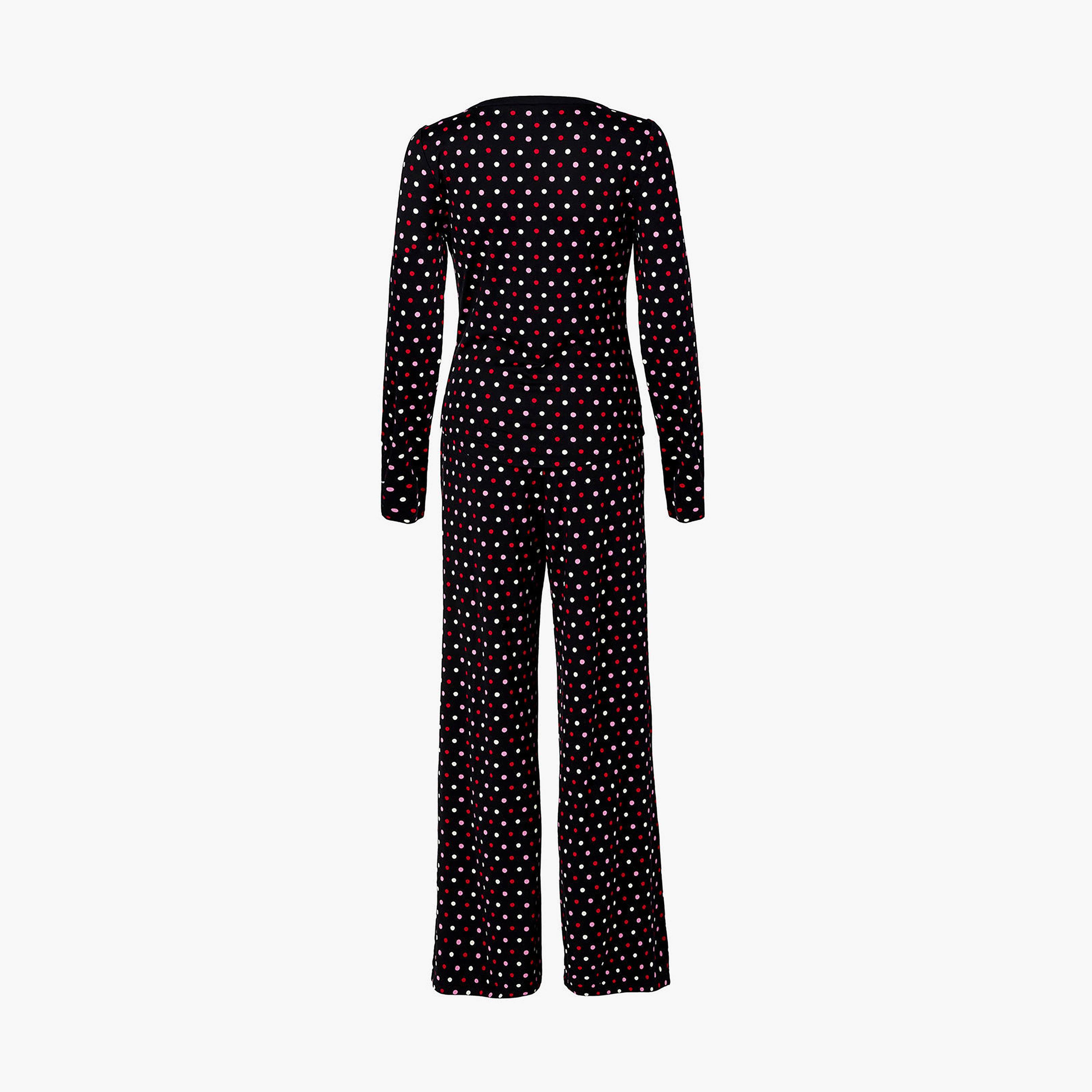 طقم توب وبنطلون بيجامة نسائي بنقشة "بولكا دوت" من لا سنزا-women-clothing-nightwear-pyjamas-longsets-image-4