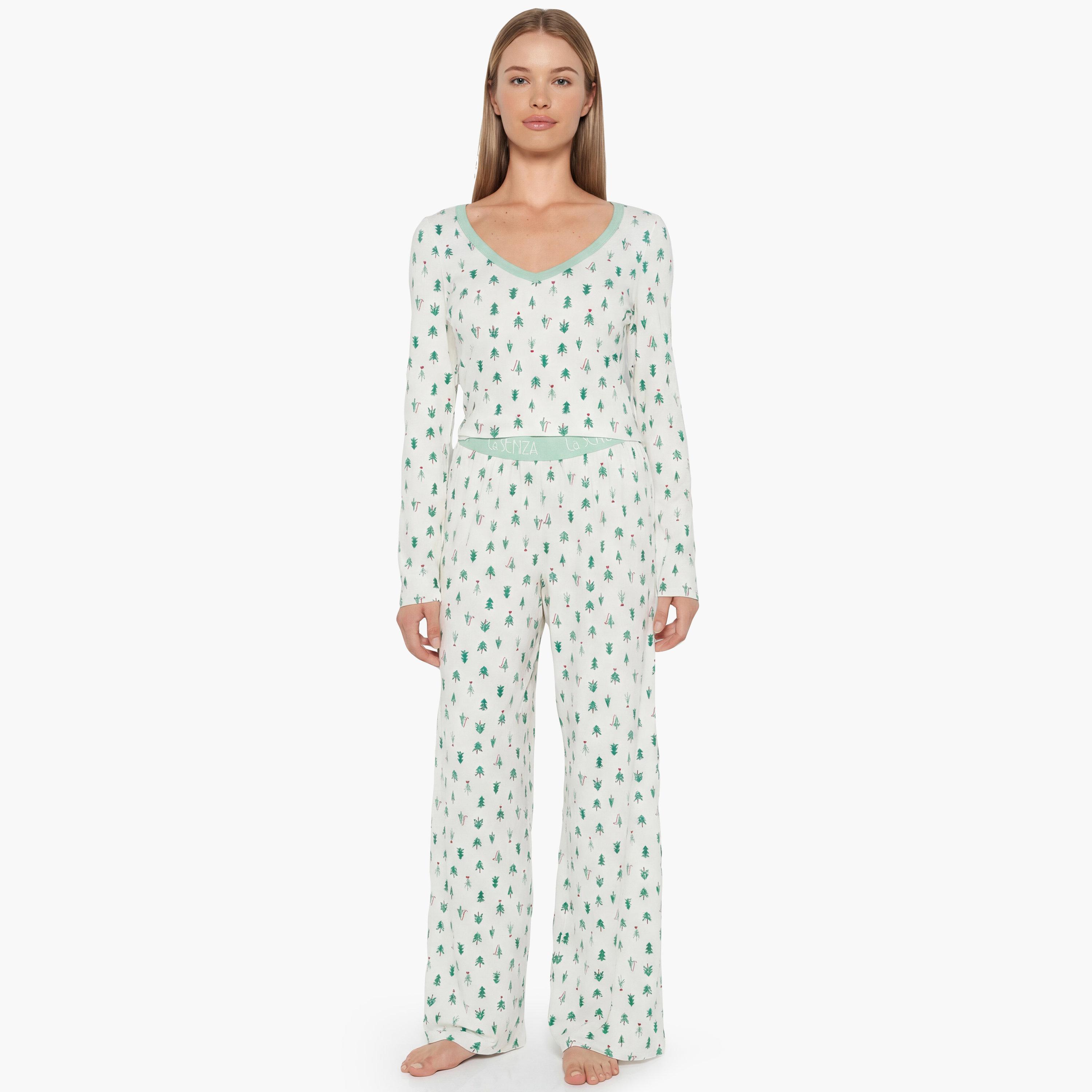 La Senza Women's Tiny Trees Print Top & Pyjamas Set-women-clothing-nightwear-pyjamas-longsets-image-1