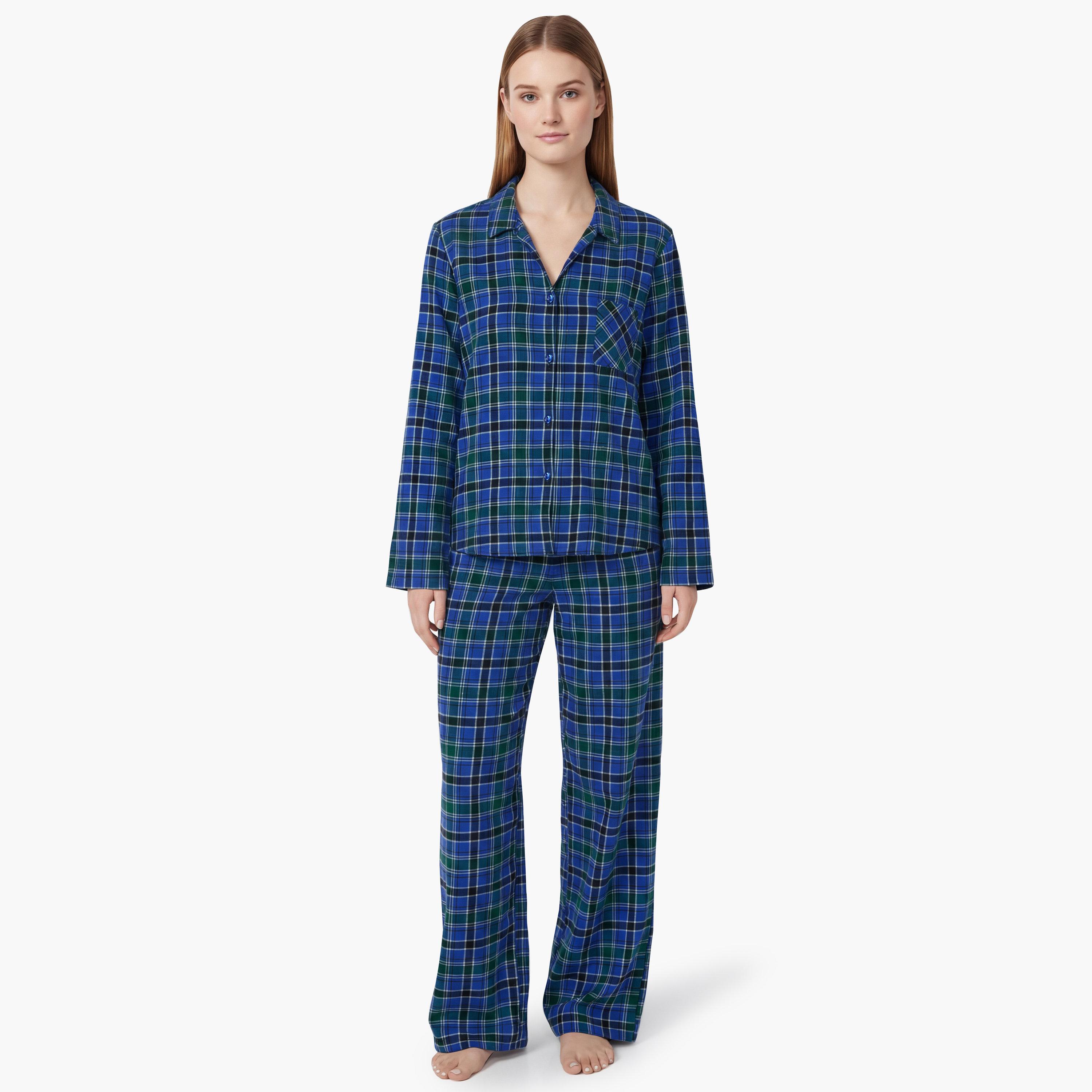 La Senza Women's Plaid Check Shirt & Pyjamas Set-women-clothing-nightwear-pyjamas-longsets-image-1