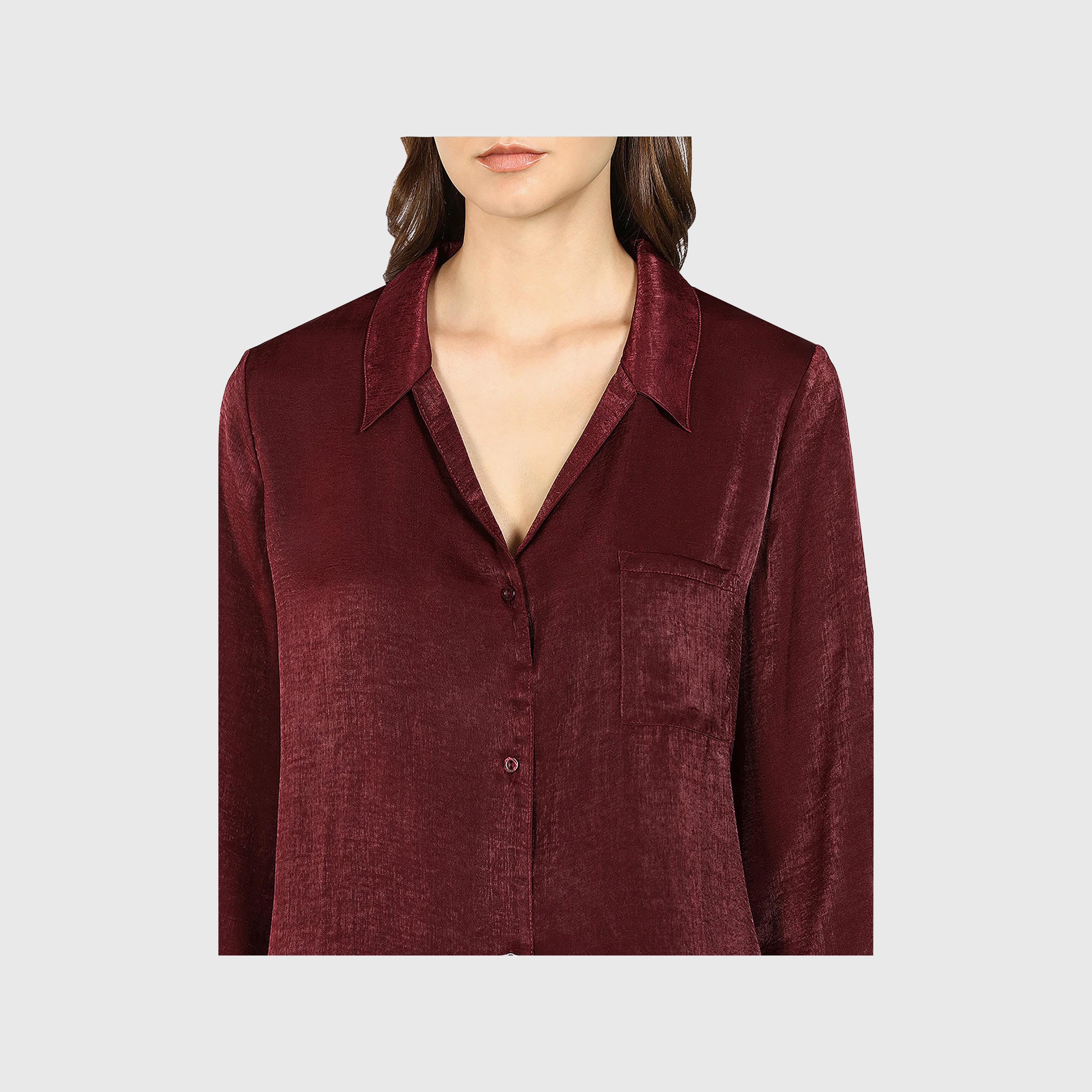 قميص نوم نسائي سادة بياقة وأكمام طويلة من لا سينزا-women-clothing-nightwear-pyjamas-tops-image-2