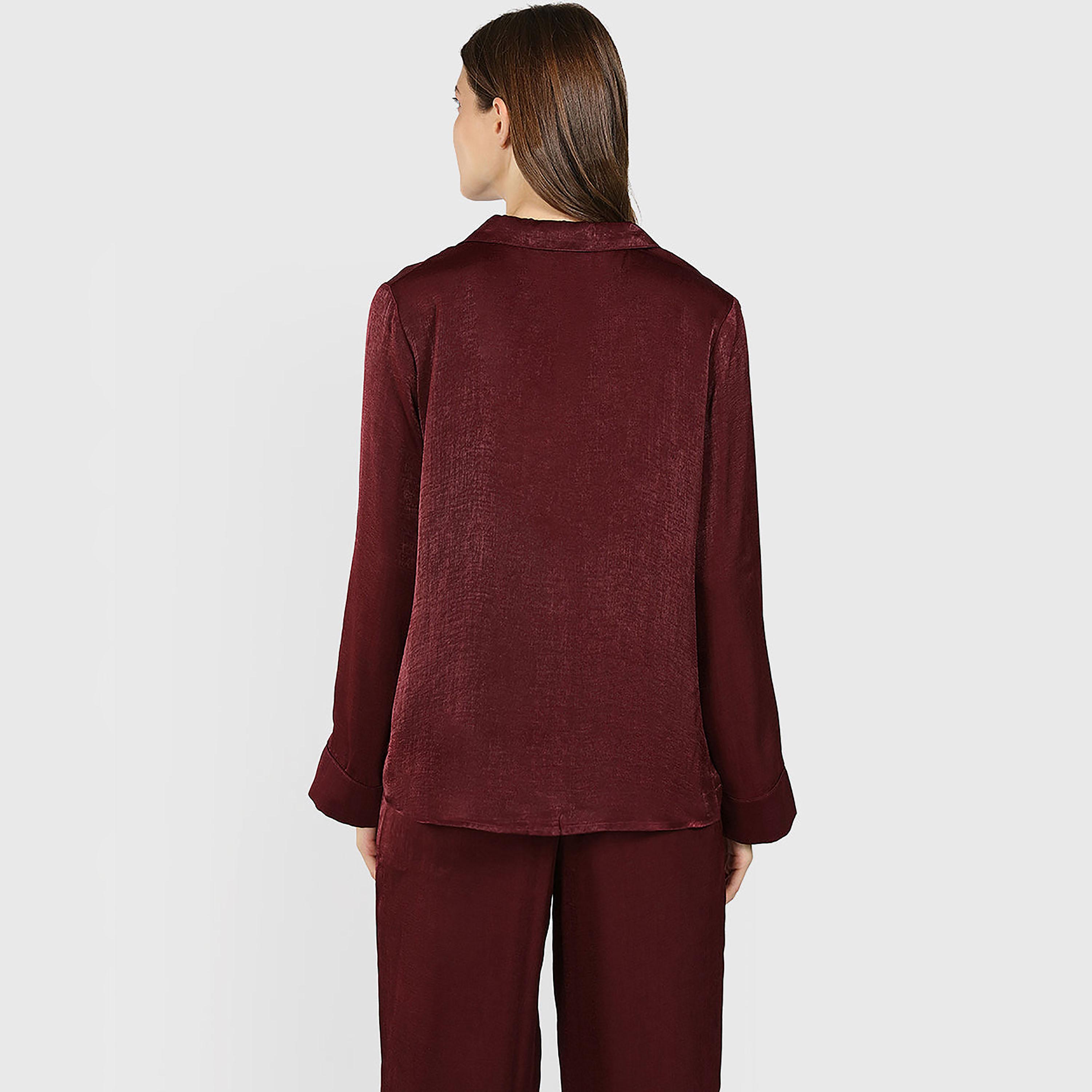قميص نوم نسائي سادة بياقة وأكمام طويلة من لا سينزا-women-clothing-nightwear-pyjamas-tops-image-4