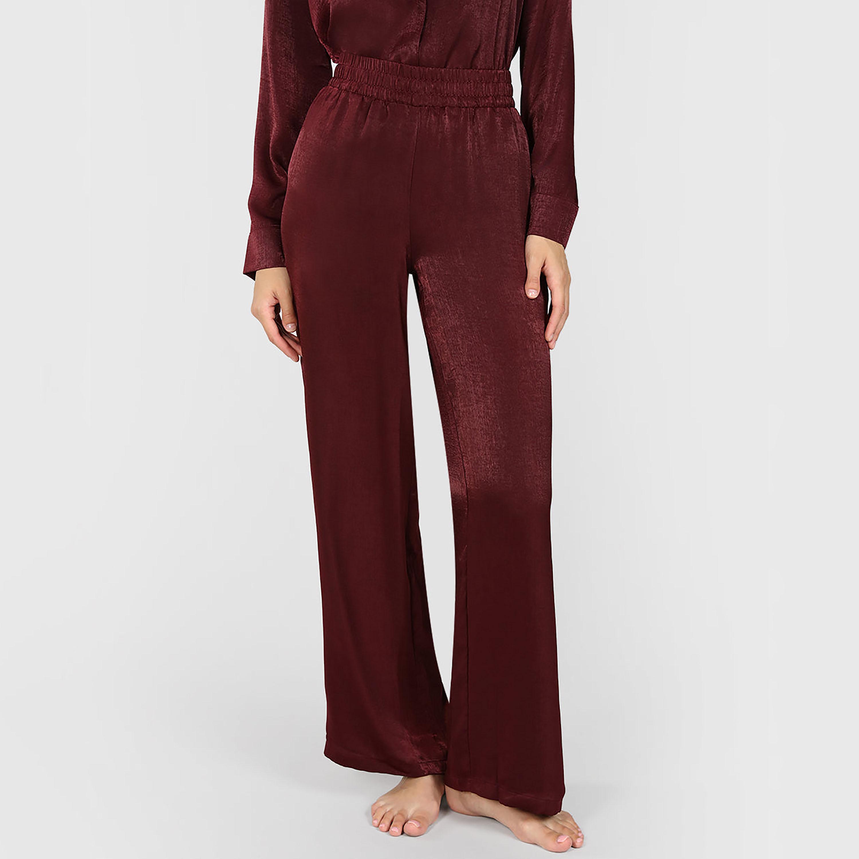 بيجامة نسائية سادة بخصر عالٍ ومطاطي من لا سينزا-women-clothing-nightwear-pyjamas-bottoms-image-1