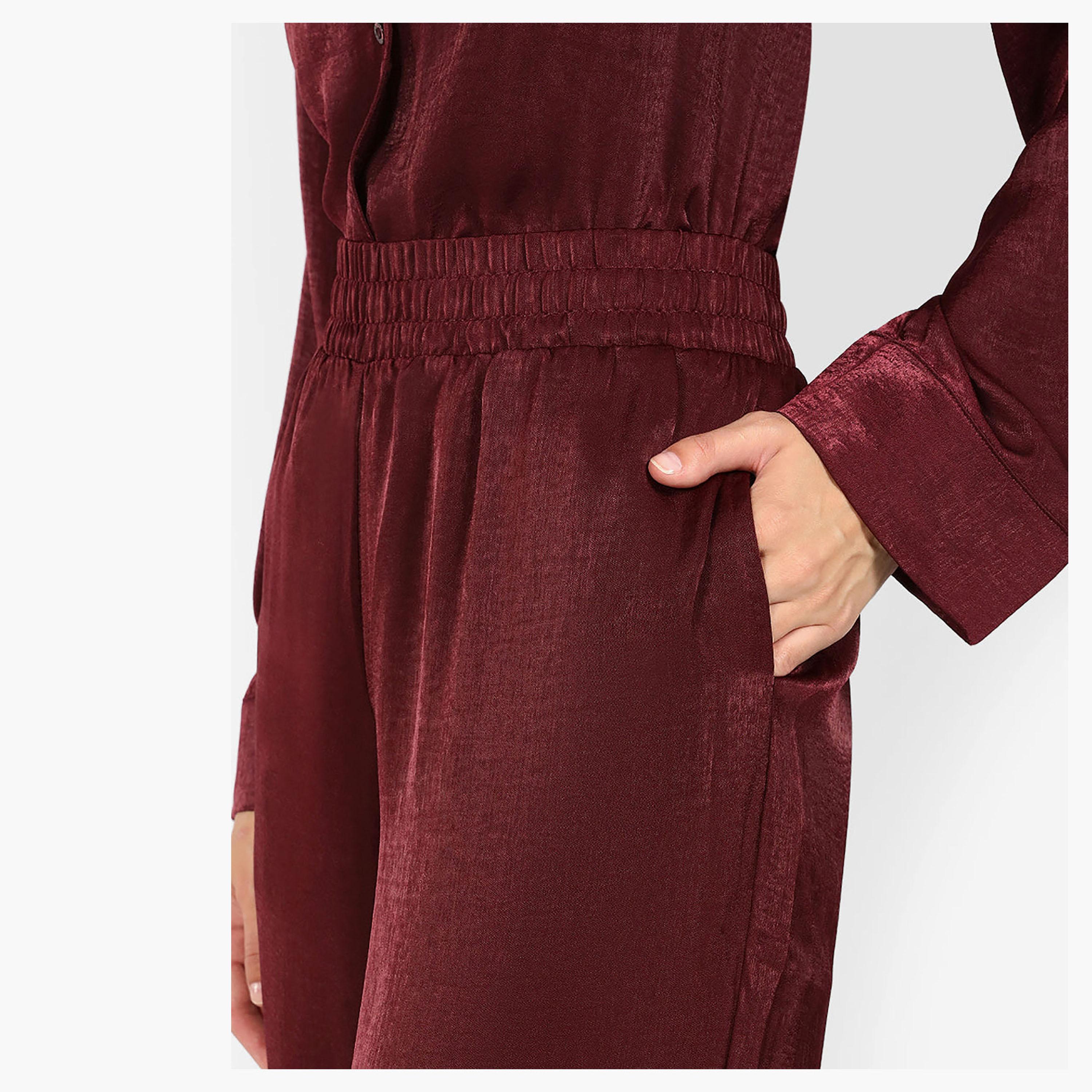 بيجامة نسائية سادة بخصر عالٍ ومطاطي من لا سينزا-women-clothing-nightwear-pyjamas-bottoms-image-2