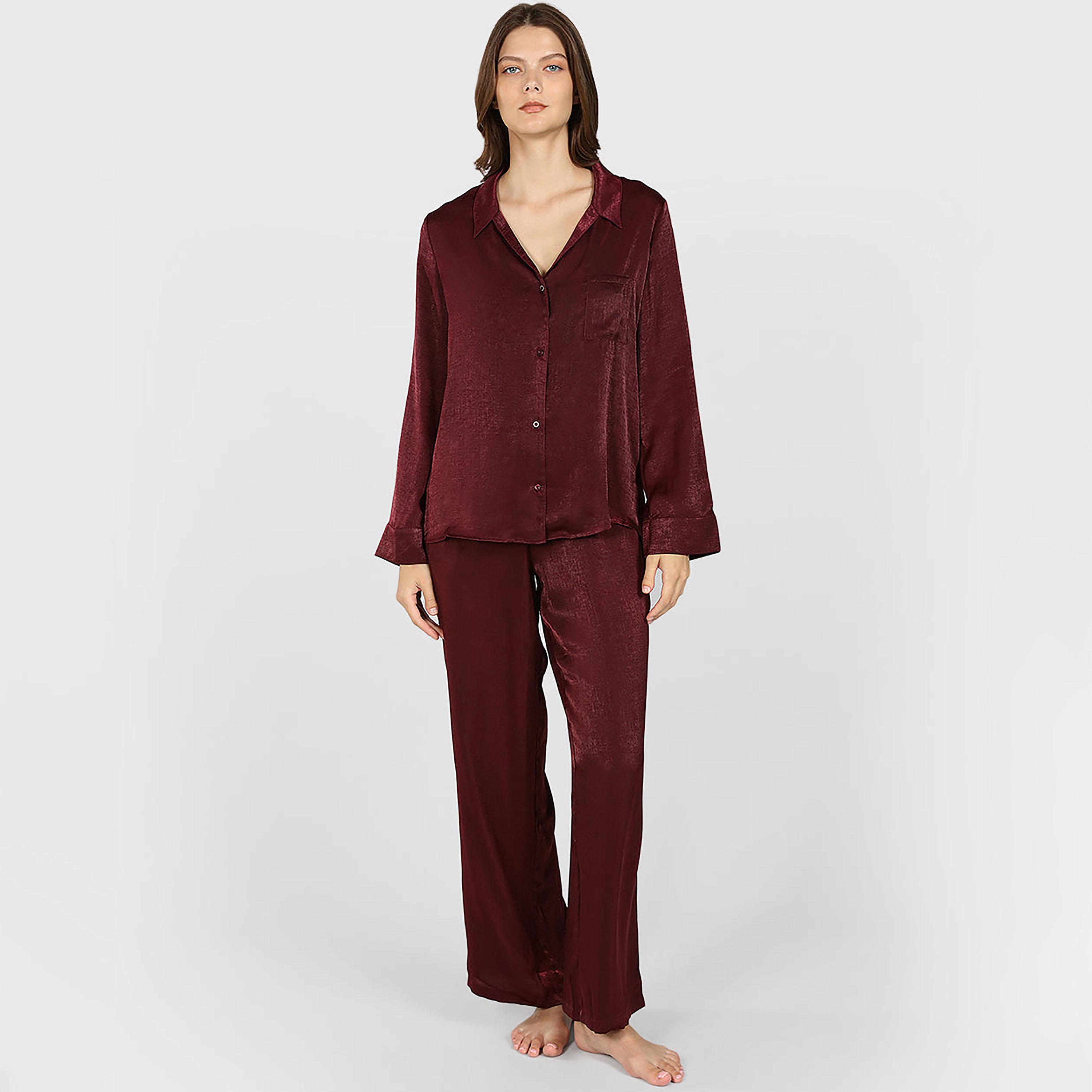 بيجامة نسائية سادة بخصر عالٍ ومطاطي من لا سينزا-women-clothing-nightwear-pyjamas-bottoms-image-4