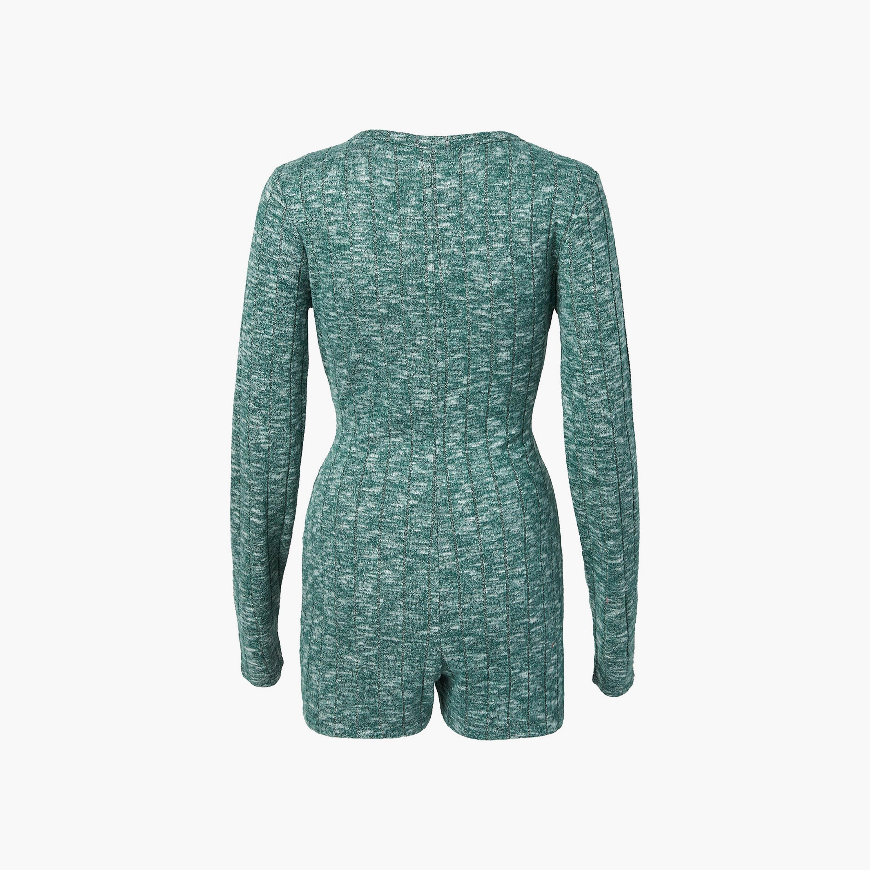 بلايسوت نسائي مضلع بفتحة رقبة V وأكمام طويلة من لا سنزا-women-clothing-nightwear-pyjamas-shortsets-image-1