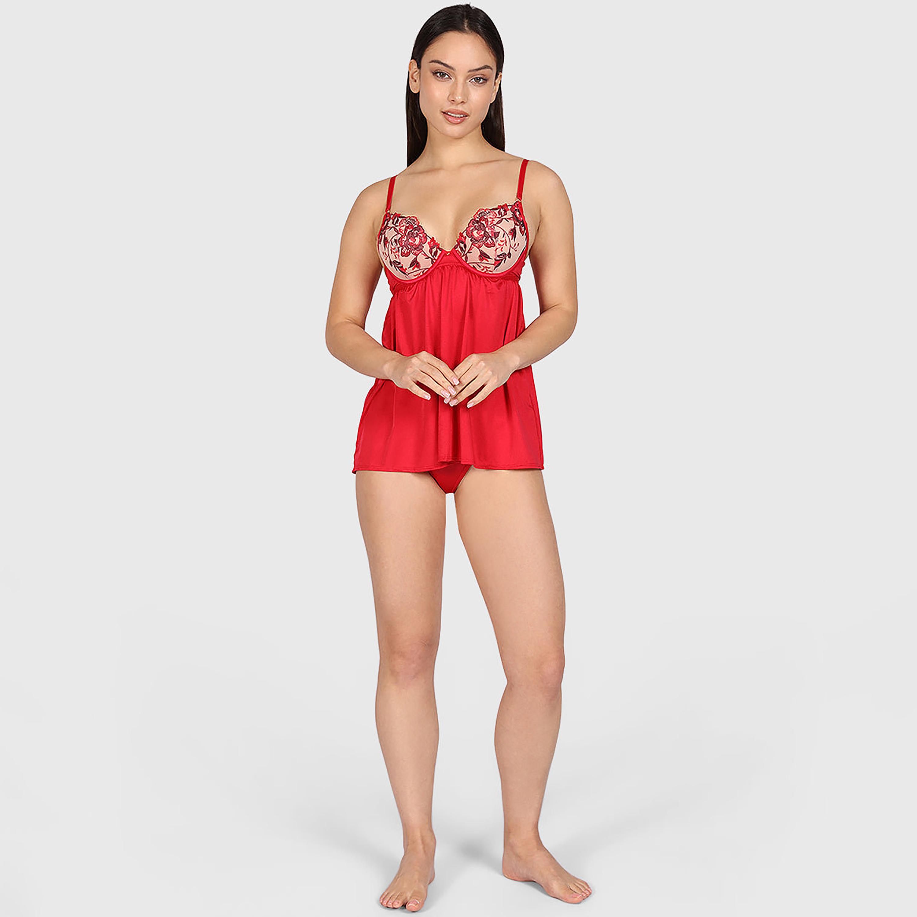 La Senza Sexy Red Wired Medium Support Padded Women's Babydoll-women-clothing-lingerie-babydollsandbodysuits-image-1