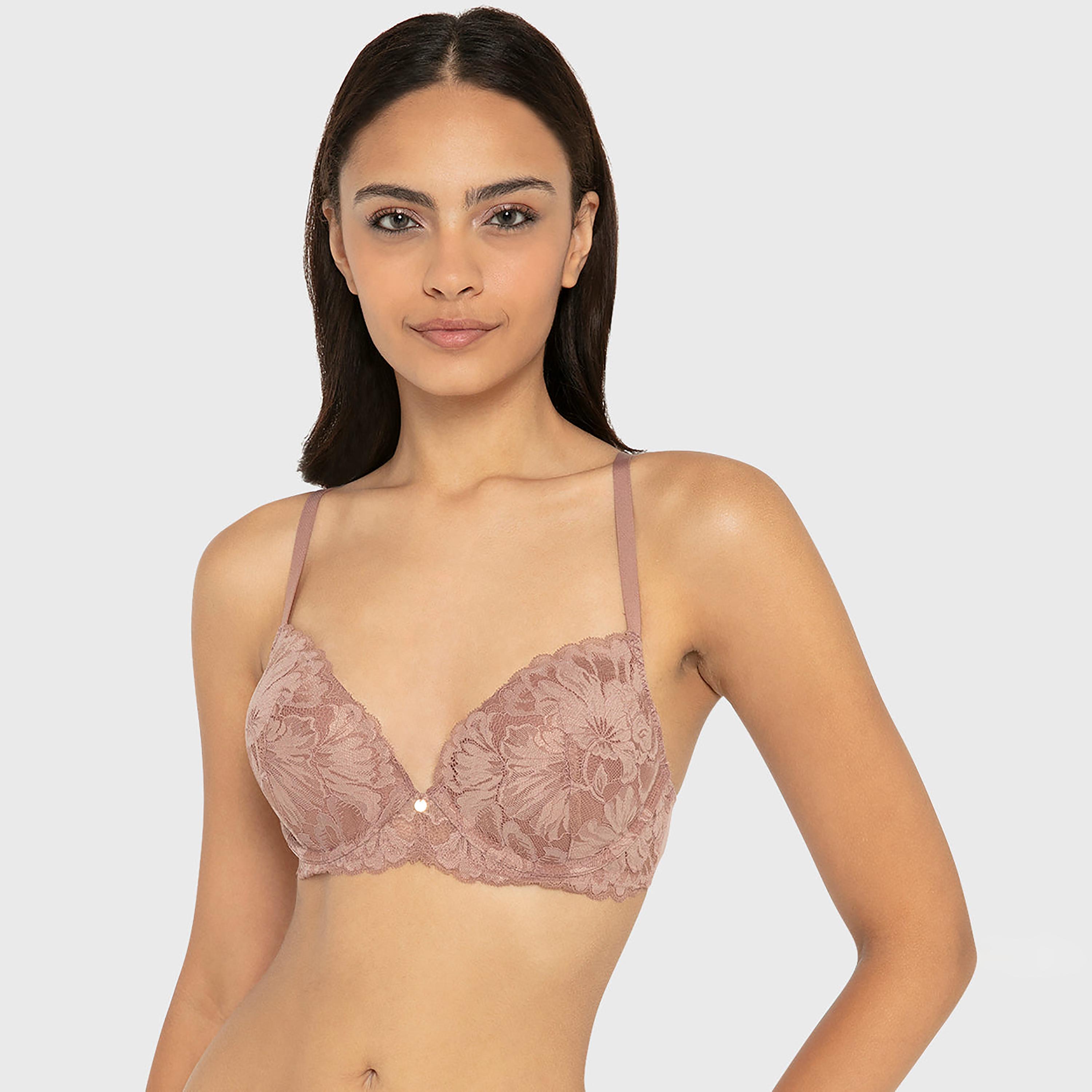 حمالة صدر نسائية بوش أب هالو شوجر بسلك ودعم عالي مع حشوة ودانتيل - أبيض من لا سينزا-women-clothing-lingerie-bras-image-5