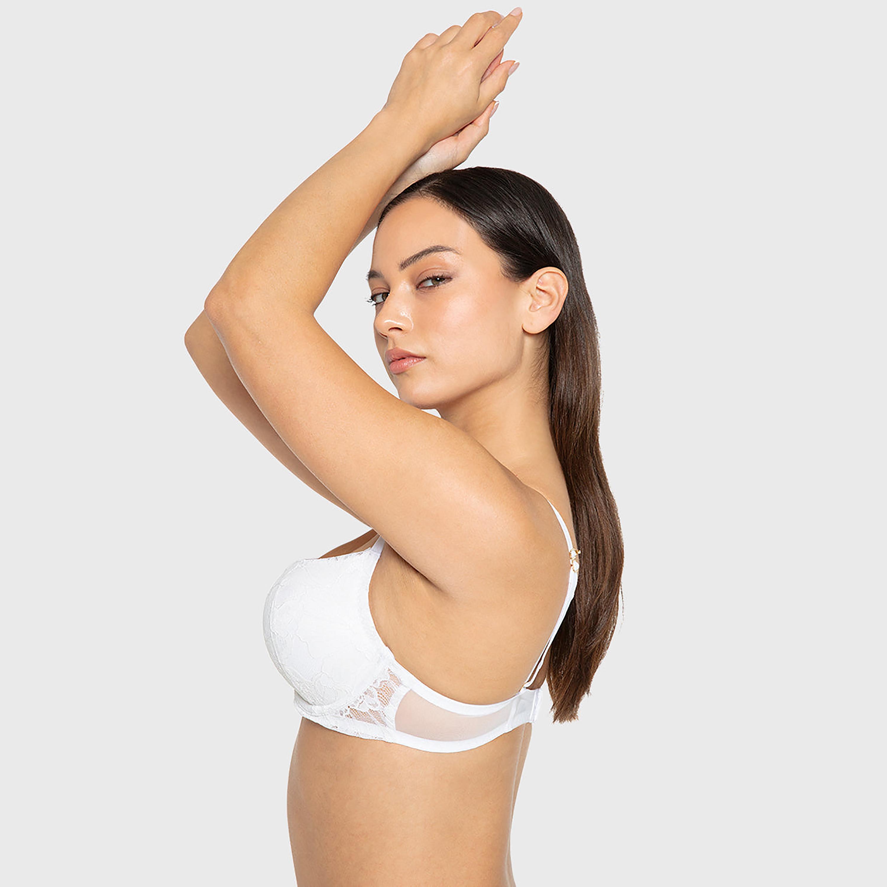 حمالة صدر نسائية بوش أب هالو شوجر بسلك ودعم عالي مع حشوة ودانتيل - أبيض من لا سينزا-women-clothing-lingerie-bras-image-2
