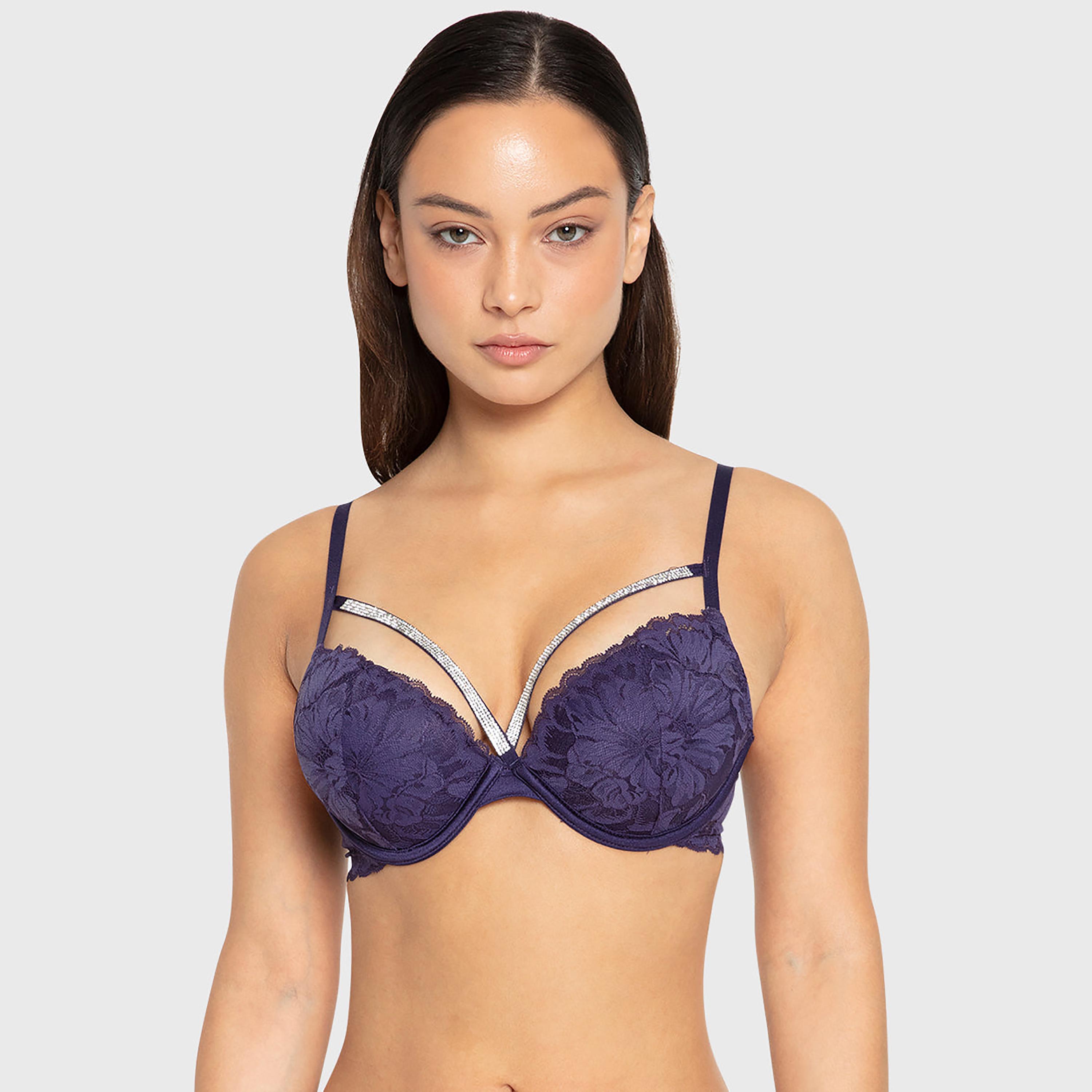 La Senza Hello Sugar Blue Lace Wired High Support Padded Women's Push-Up Bra-women-clothing-lingerie-bras-image-1