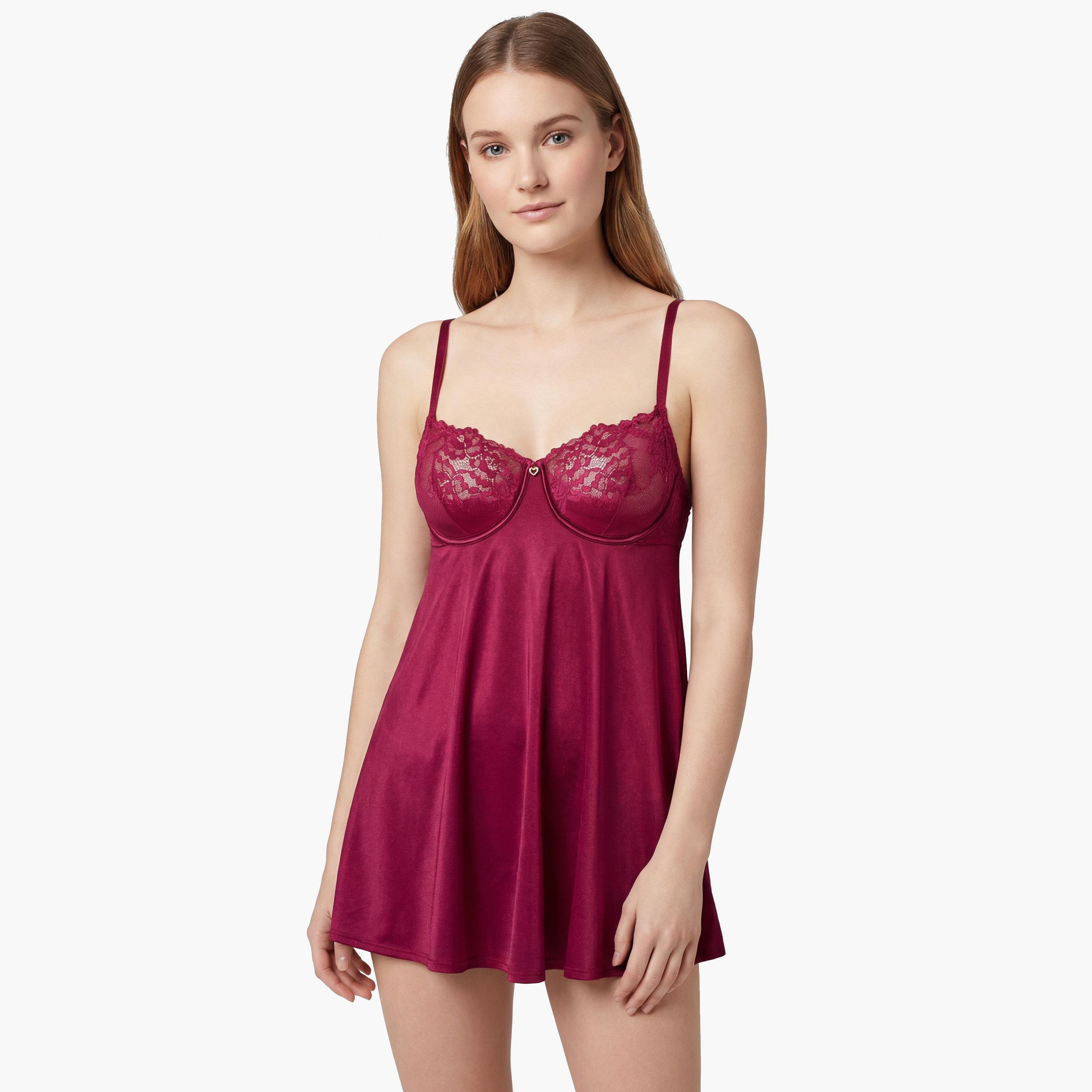بيبي دول نسائي غير مبطن بسلك ودعم متوسط - أحمر من لا سنزا-women-clothing-lingerie-babydollsandbodysuits-image-1