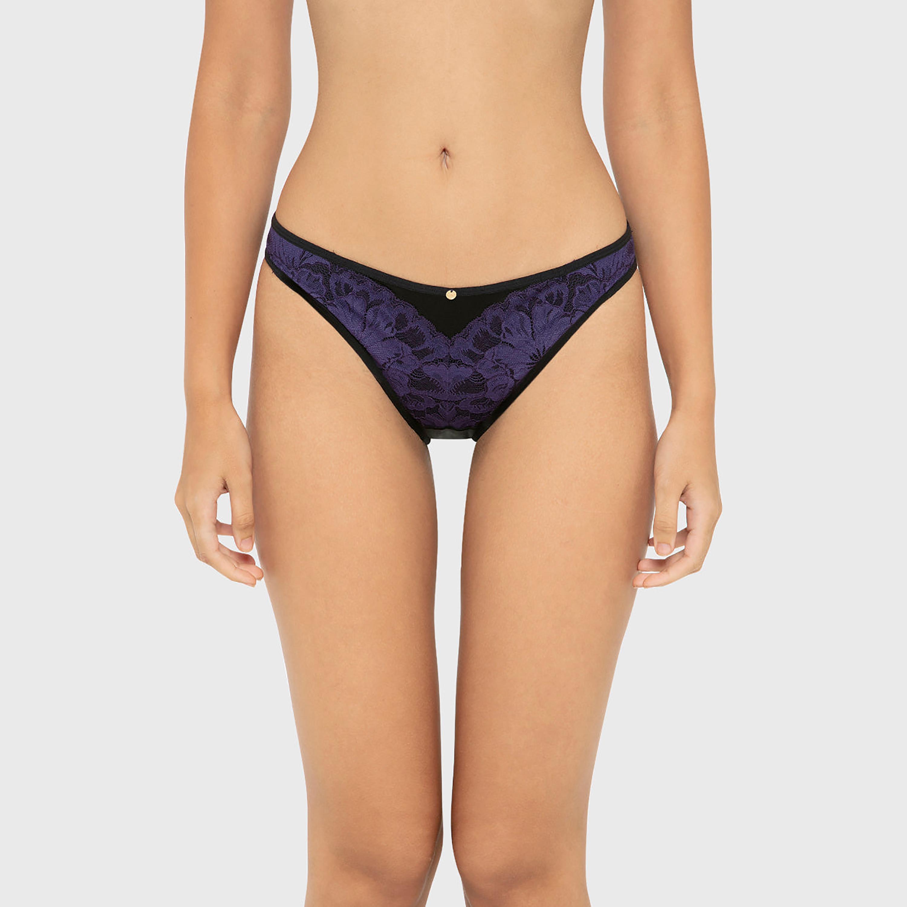 سروال داخلي نسائي "بيكيني" (Diva) أسود بحواف دانتيل وتغطية متوسطة من لا سينزا-women-clothing-lingerie-panties-image-4