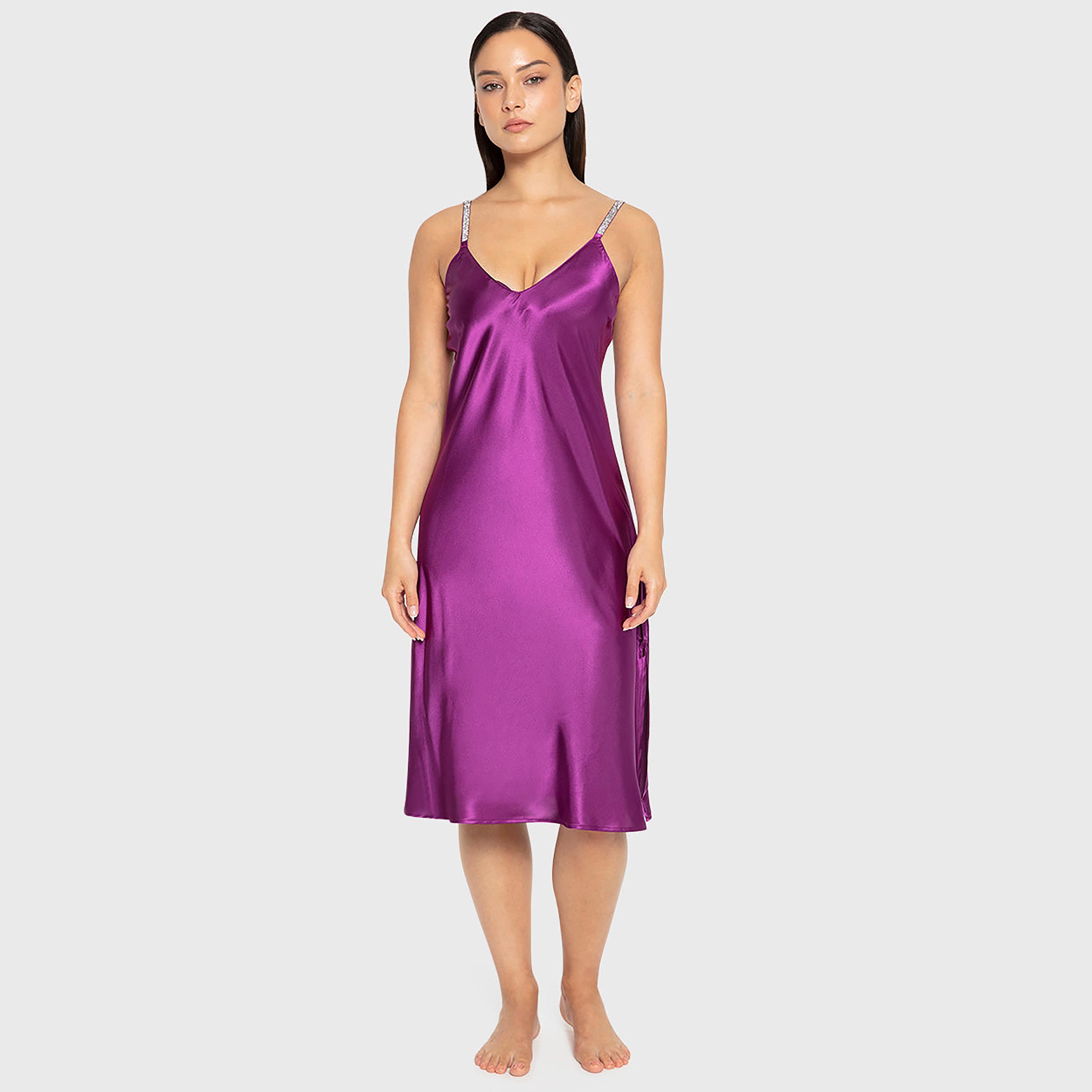 فستان نوم نسائي سادة بدون أكمام بحمالات من لا سينزا-women-clothing-nightwear-nighties-image-1