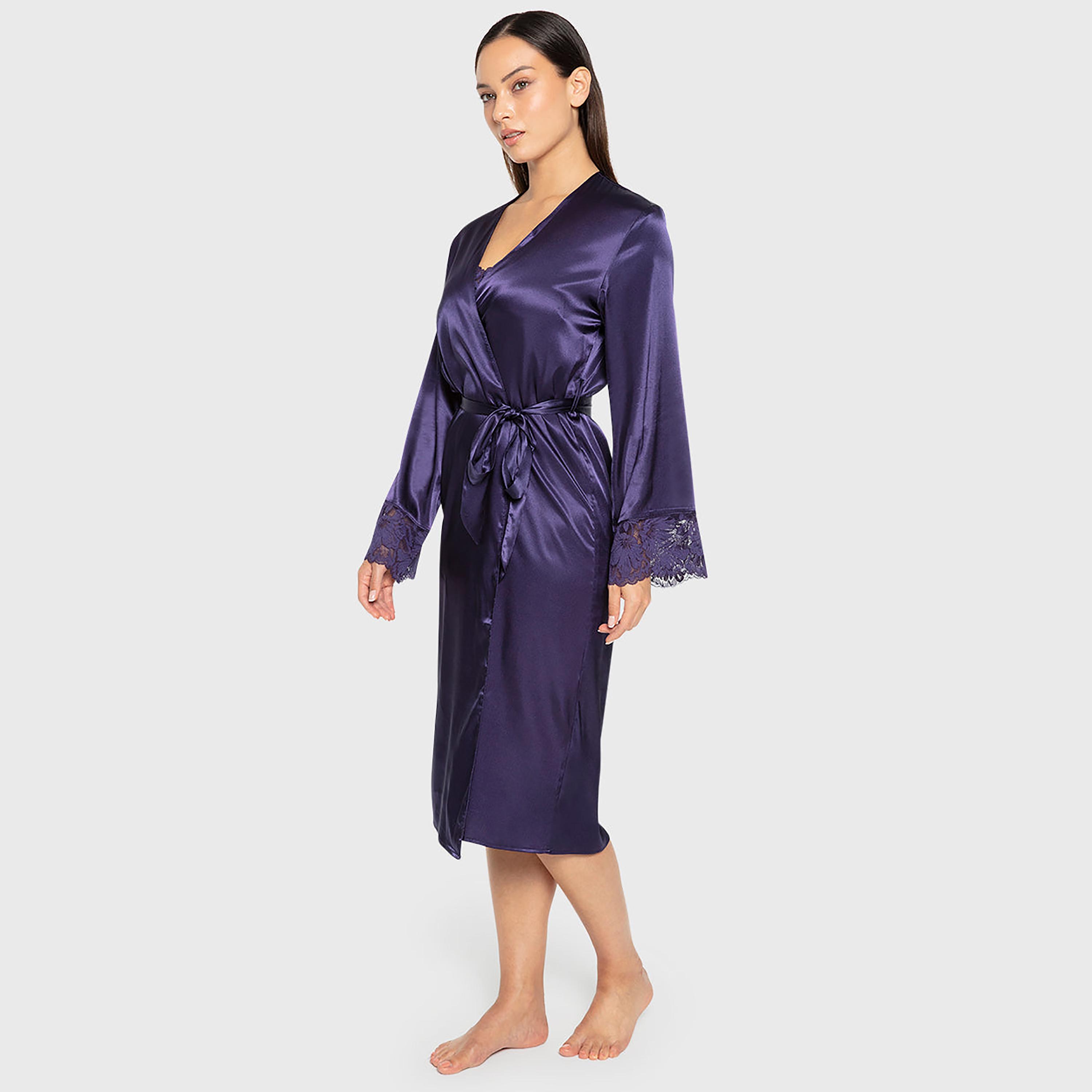 روب نسائي سادة بفتحة رقبة متداخلة وأكمام طويلة من لا سينزا-women-clothing-nightwear-robes-image-2