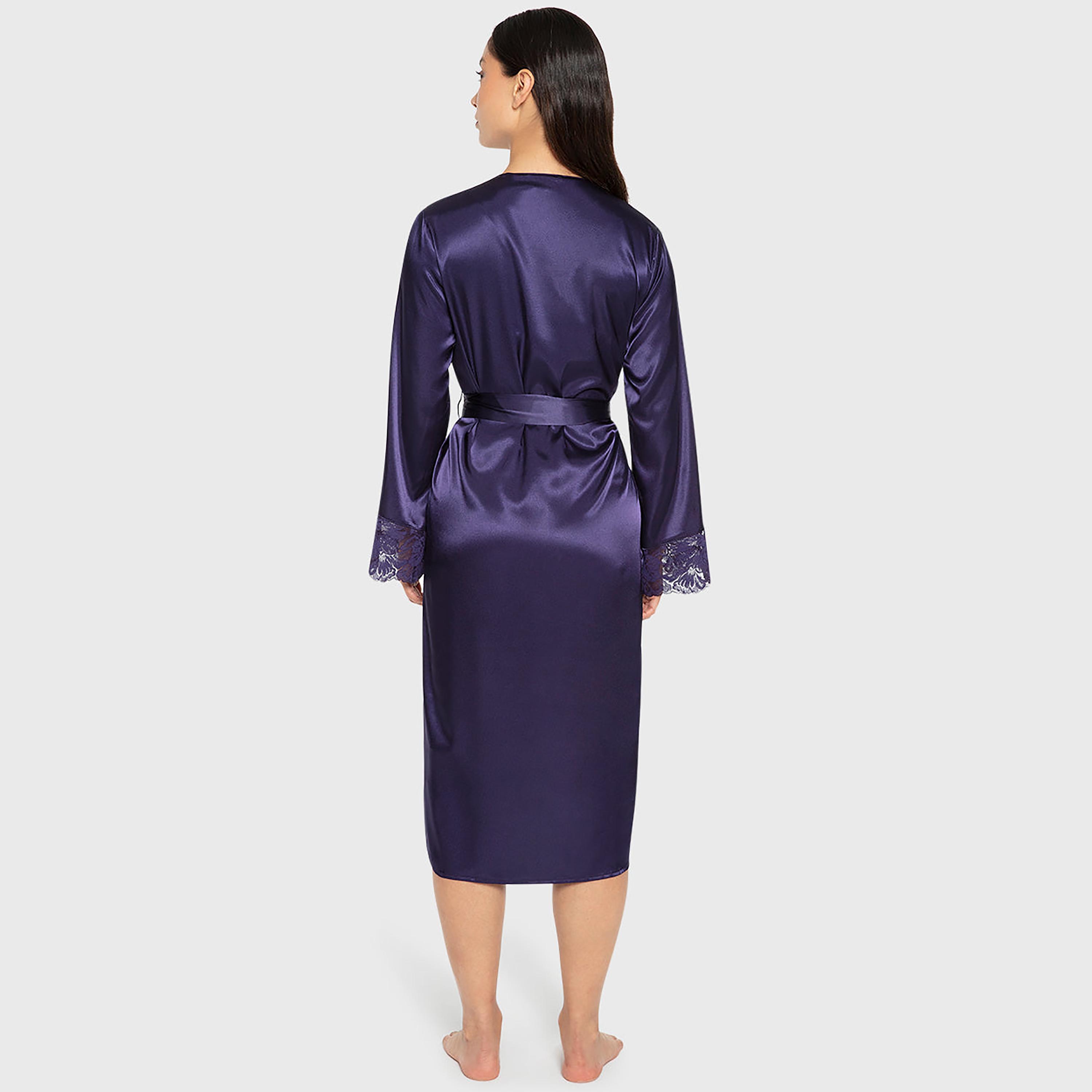 روب نسائي سادة بفتحة رقبة متداخلة وأكمام طويلة من لا سينزا-women-clothing-nightwear-robes-image-3