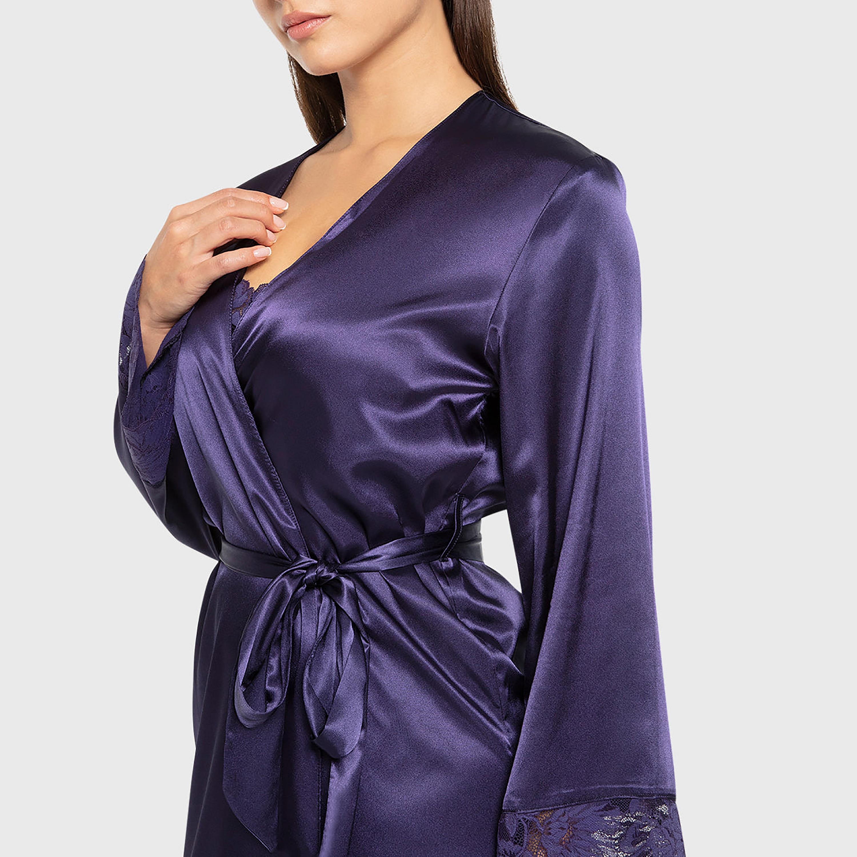 روب نسائي سادة بفتحة رقبة متداخلة وأكمام طويلة من لا سينزا-women-clothing-nightwear-robes-image-4