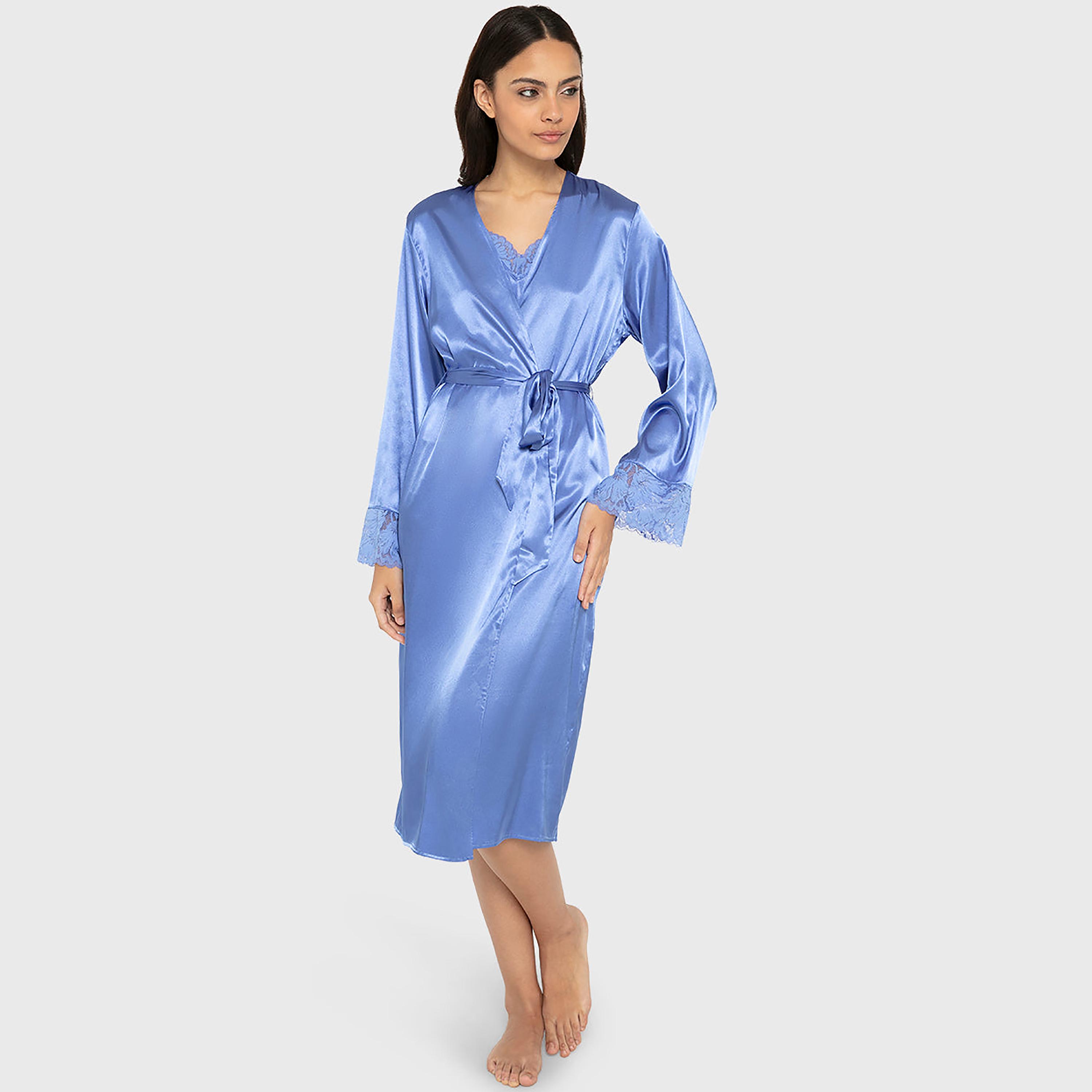 روب نسائي سادة بياقة على شكل حرف V وأكمام طويلة من لا سينزا-women-clothing-nightwear-robes-image-1