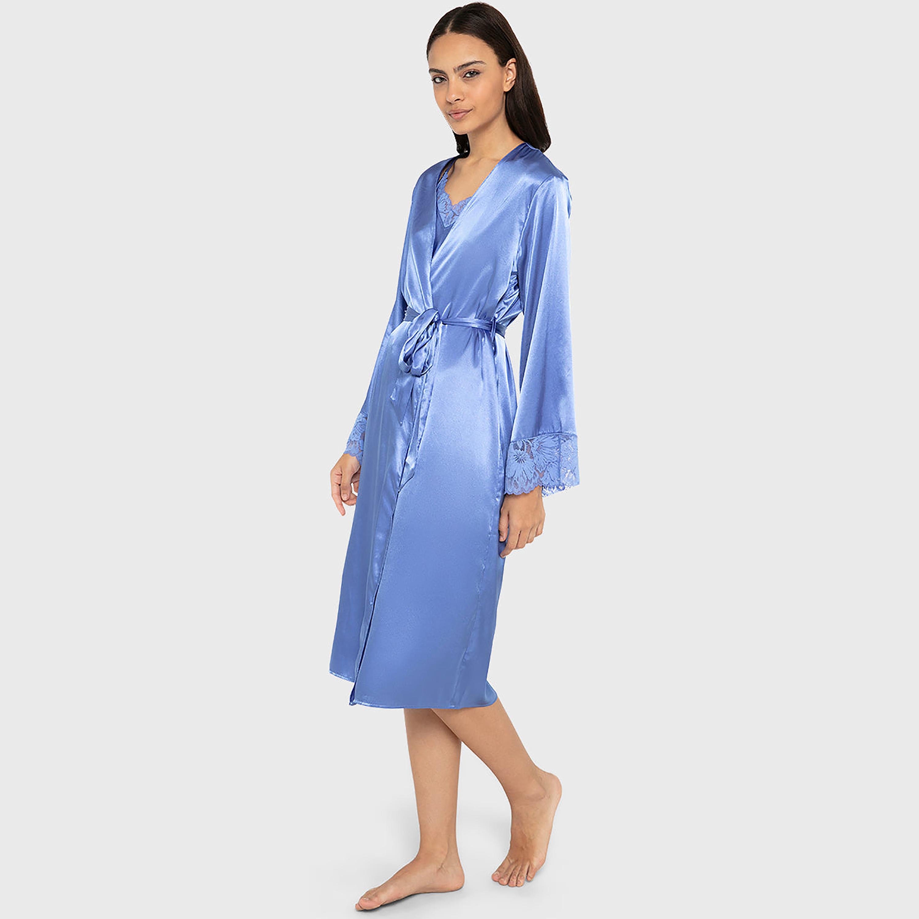 روب نسائي سادة بياقة على شكل حرف V وأكمام طويلة من لا سينزا-women-clothing-nightwear-robes-image-2