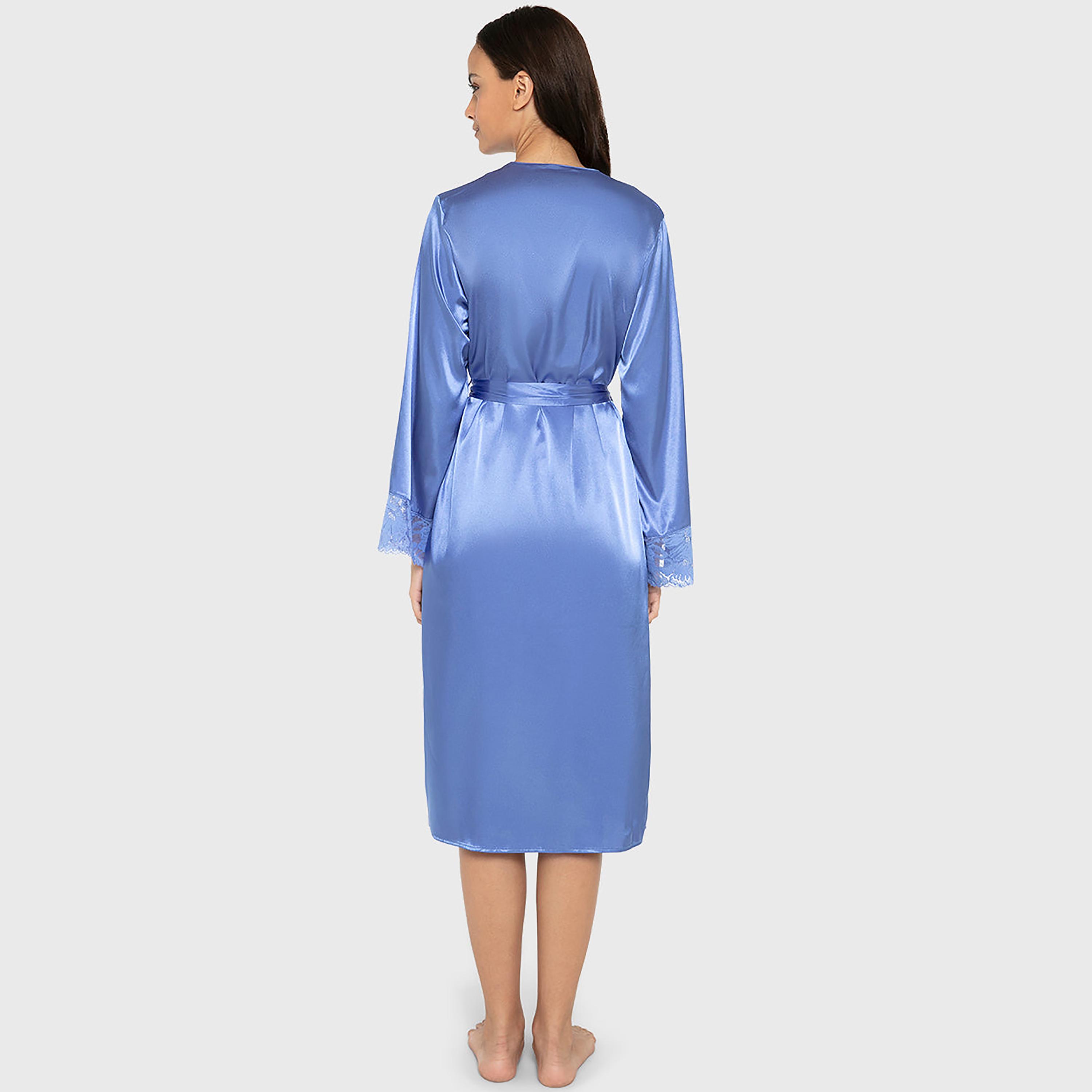 روب نسائي سادة بياقة على شكل حرف V وأكمام طويلة من لا سينزا-women-clothing-nightwear-robes-image-3