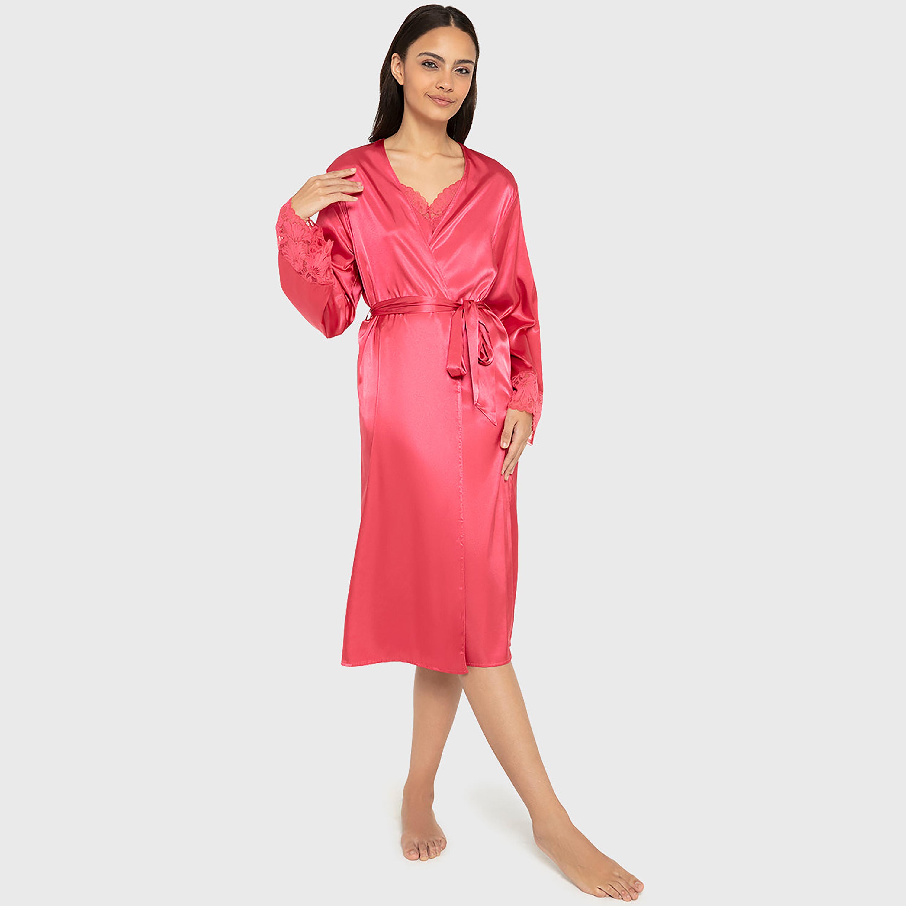 روب نسائي سادة بفتحة رقبة متداخلة وأكمام طويلة من لا سينزا-women-clothing-nightwear-robes-image-10