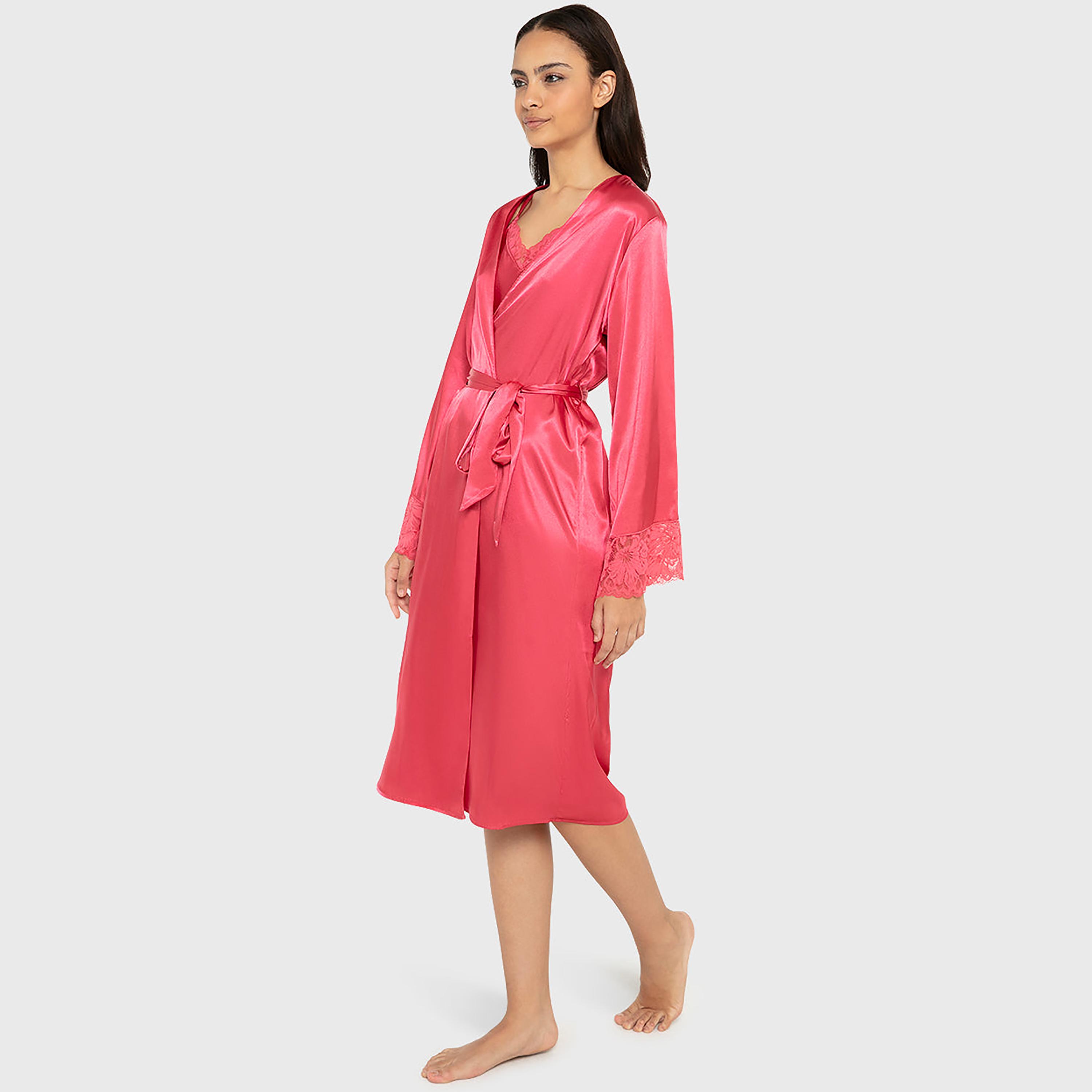 روب نسائي سادة بفتحة رقبة متداخلة وأكمام طويلة من لا سينزا-women-clothing-nightwear-robes-image-11