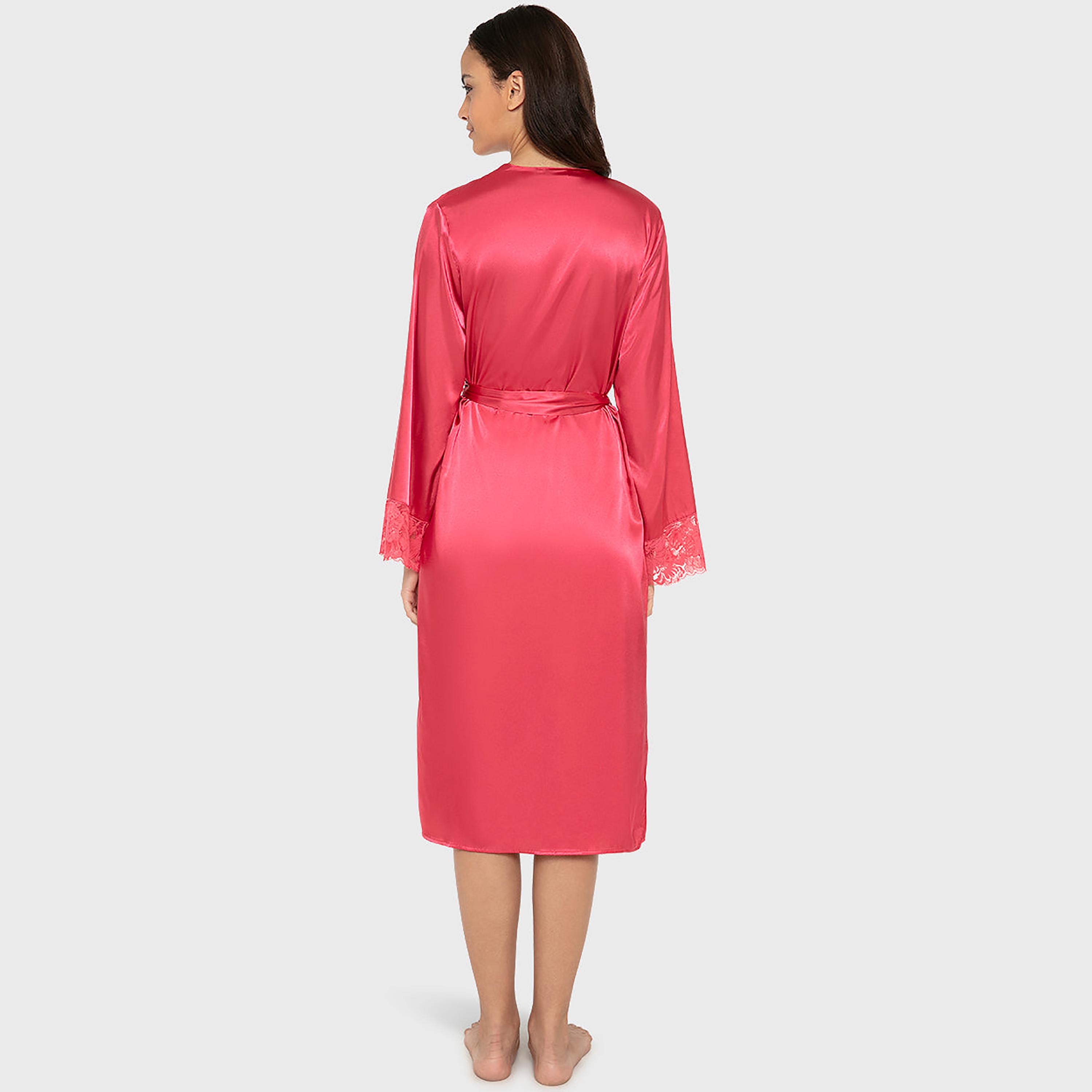 روب نسائي سادة بفتحة رقبة متداخلة وأكمام طويلة من لا سينزا-women-clothing-nightwear-robes-image-12