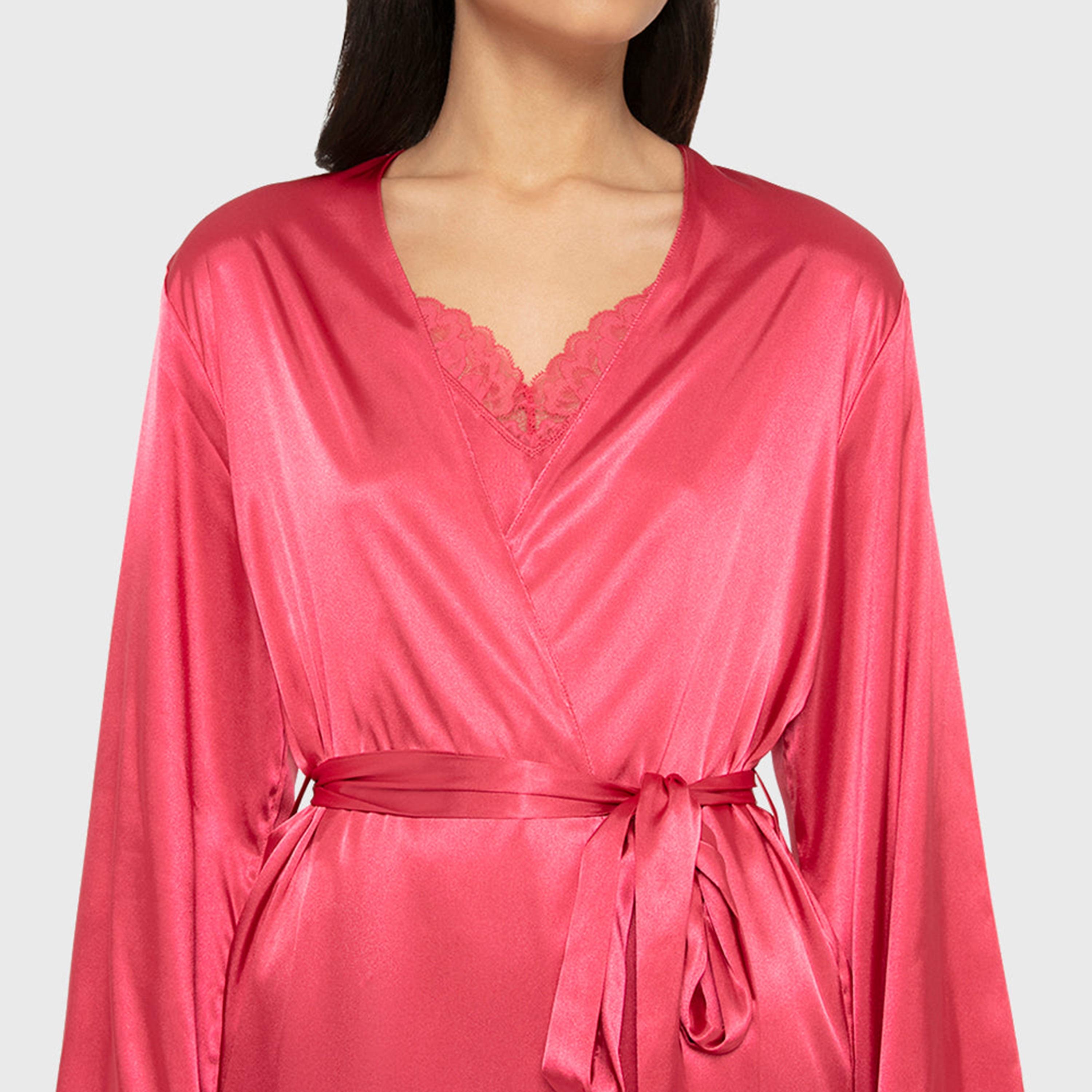 روب نسائي سادة بفتحة رقبة متداخلة وأكمام طويلة من لا سينزا-women-clothing-nightwear-robes-image-13