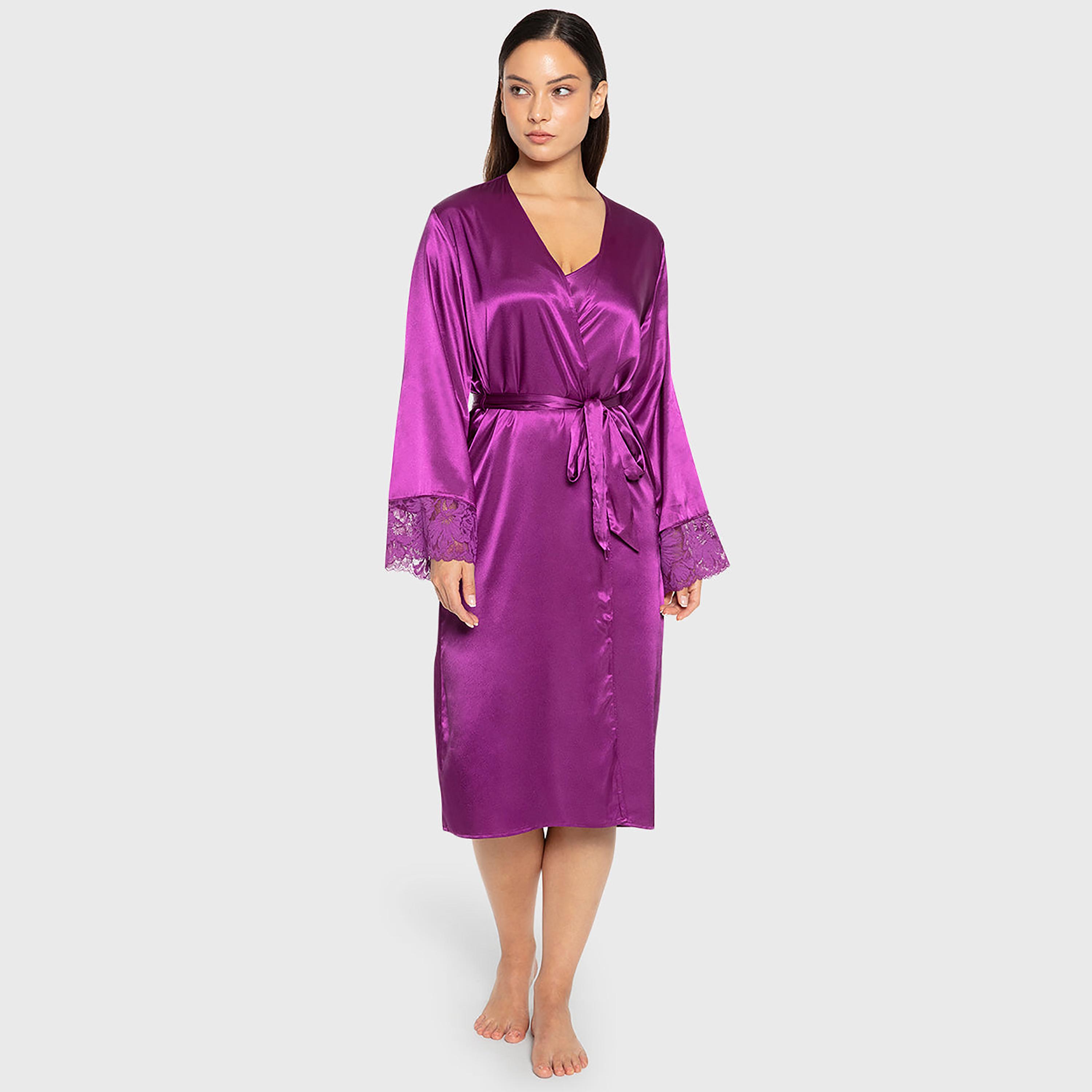 روب نسائي سادة بفتحة رقبة متداخلة وأكمام طويلة من لا سينزا-women-clothing-nightwear-robes-image-5