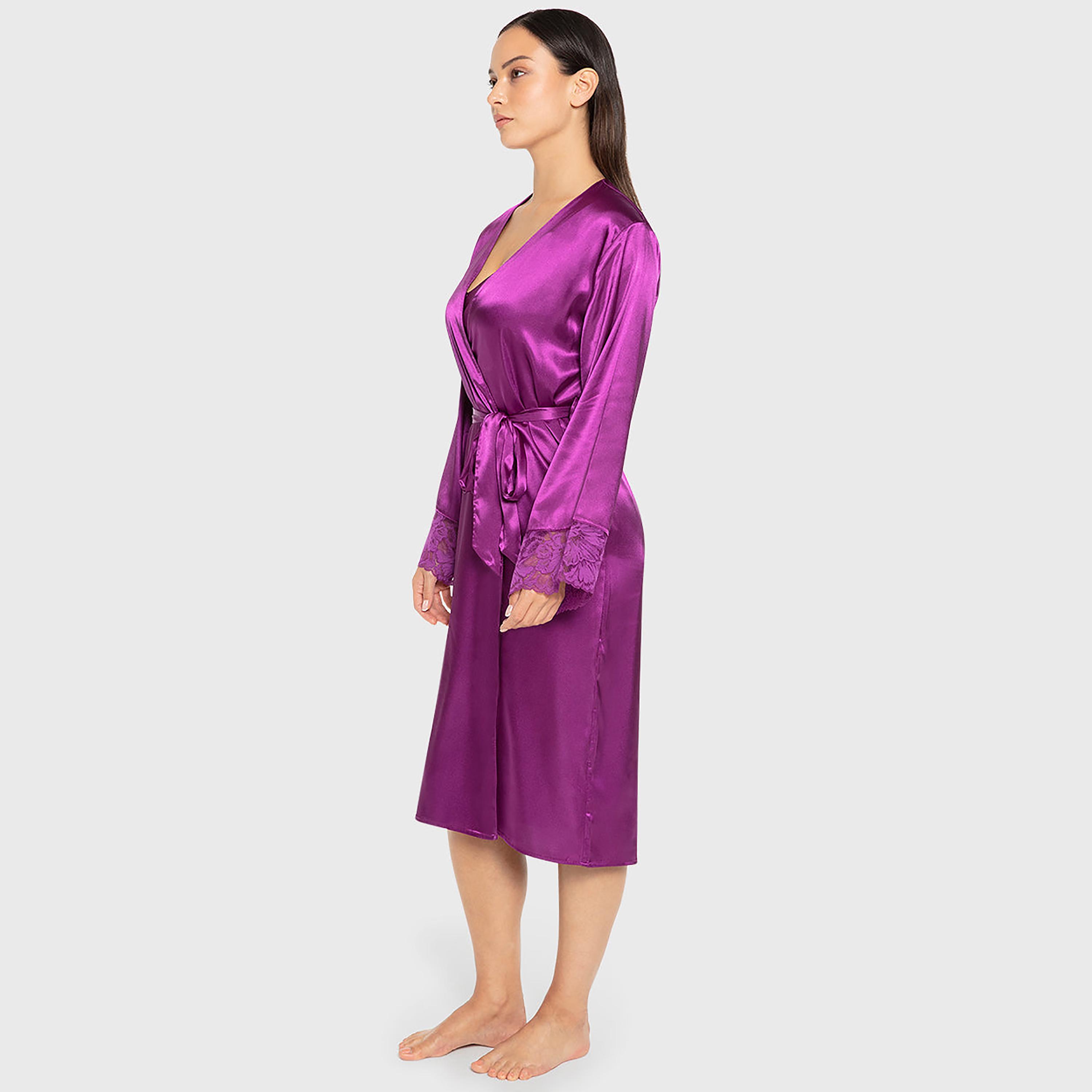 روب نسائي سادة بفتحة رقبة متداخلة وأكمام طويلة من لا سينزا-women-clothing-nightwear-robes-image-6