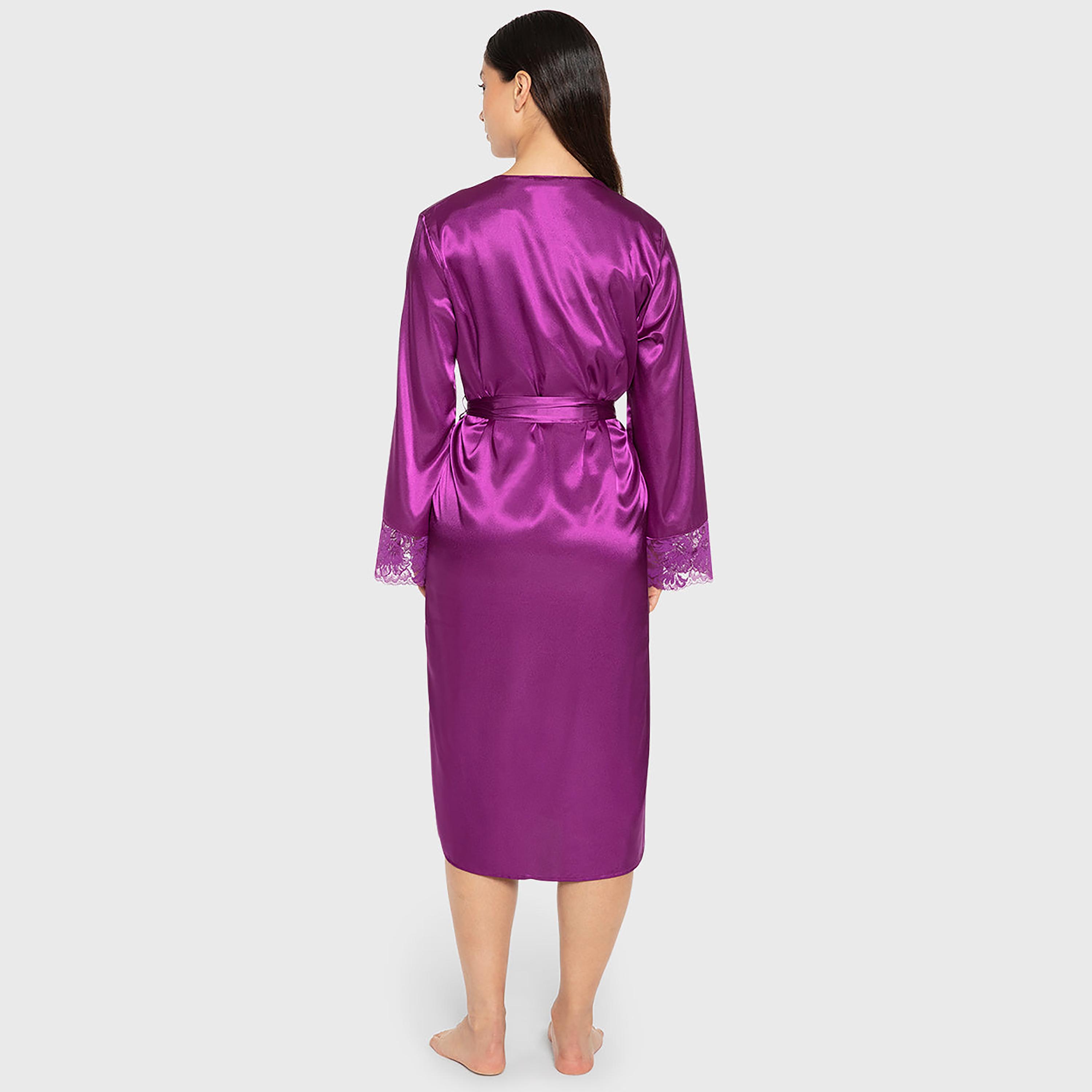 روب نسائي سادة بفتحة رقبة متداخلة وأكمام طويلة من لا سينزا-women-clothing-nightwear-robes-image-7