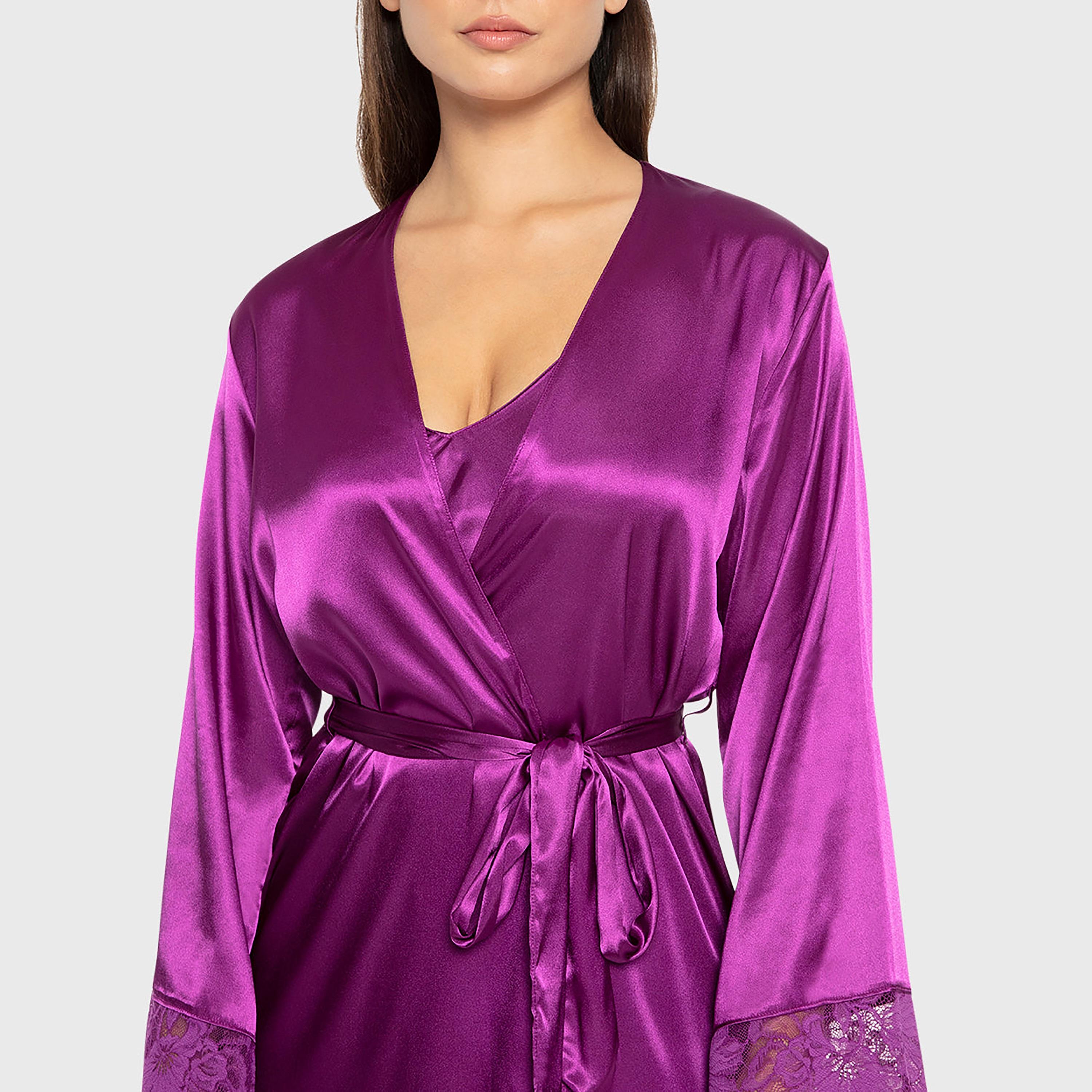 روب نسائي سادة بفتحة رقبة متداخلة وأكمام طويلة من لا سينزا-women-clothing-nightwear-robes-image-8