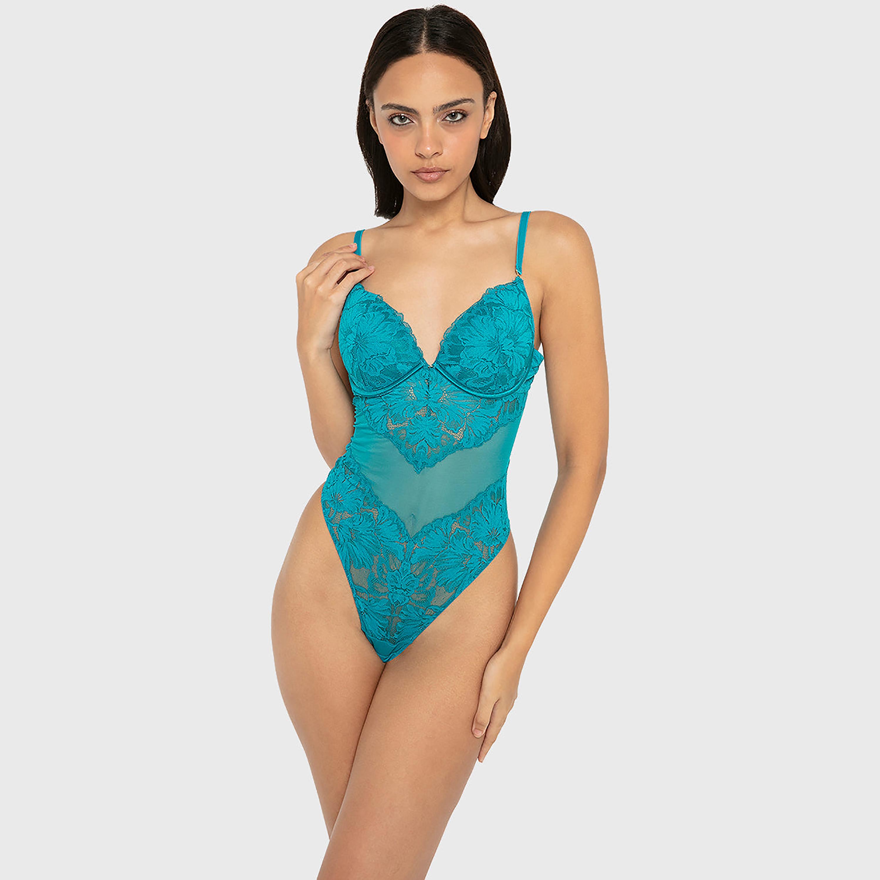 بودي سوت نسائي "سيكسي" من النايلون والدانتيل بسلك سفلي ودعم متوسط وحشوة من لا سينزا-women-clothing-lingerie-babydollsandbodysuits-image-1