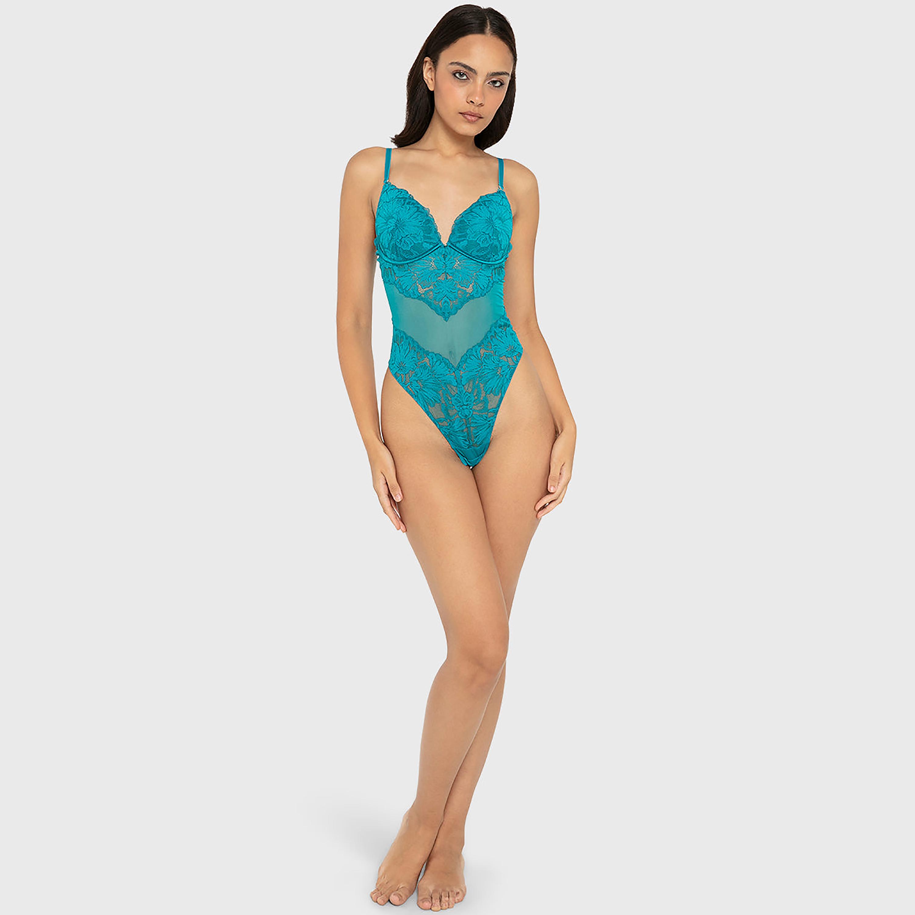 بودي سوت نسائي "سيكسي" من النايلون والدانتيل بسلك سفلي ودعم متوسط وحشوة من لا سينزا-women-clothing-lingerie-babydollsandbodysuits-image-2